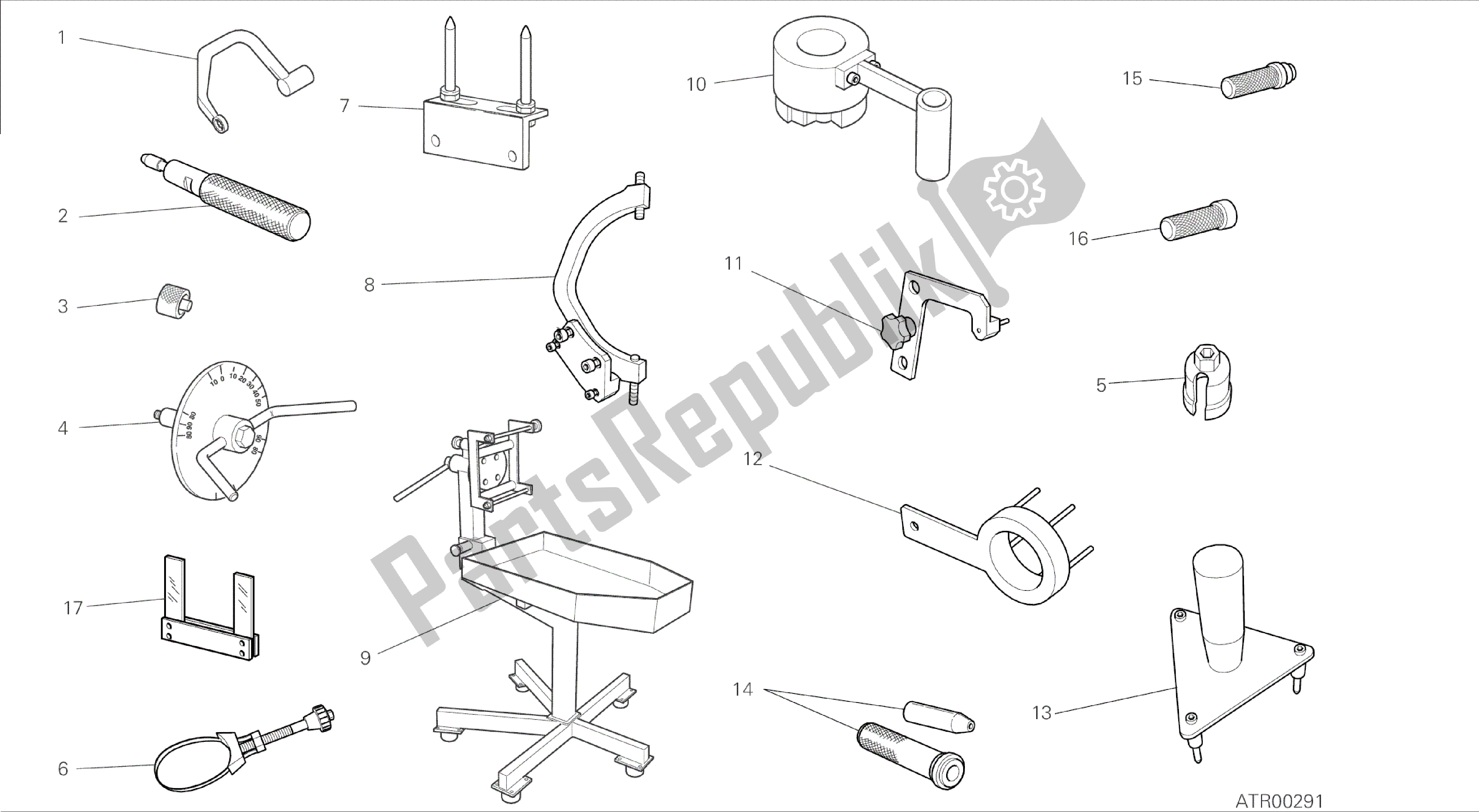 Todas las partes para Dibujo 001 - Herramientas De Servicio De Taller [mod: Dvl] Herramientas De Grupo de Ducati Diavel 1200 2015