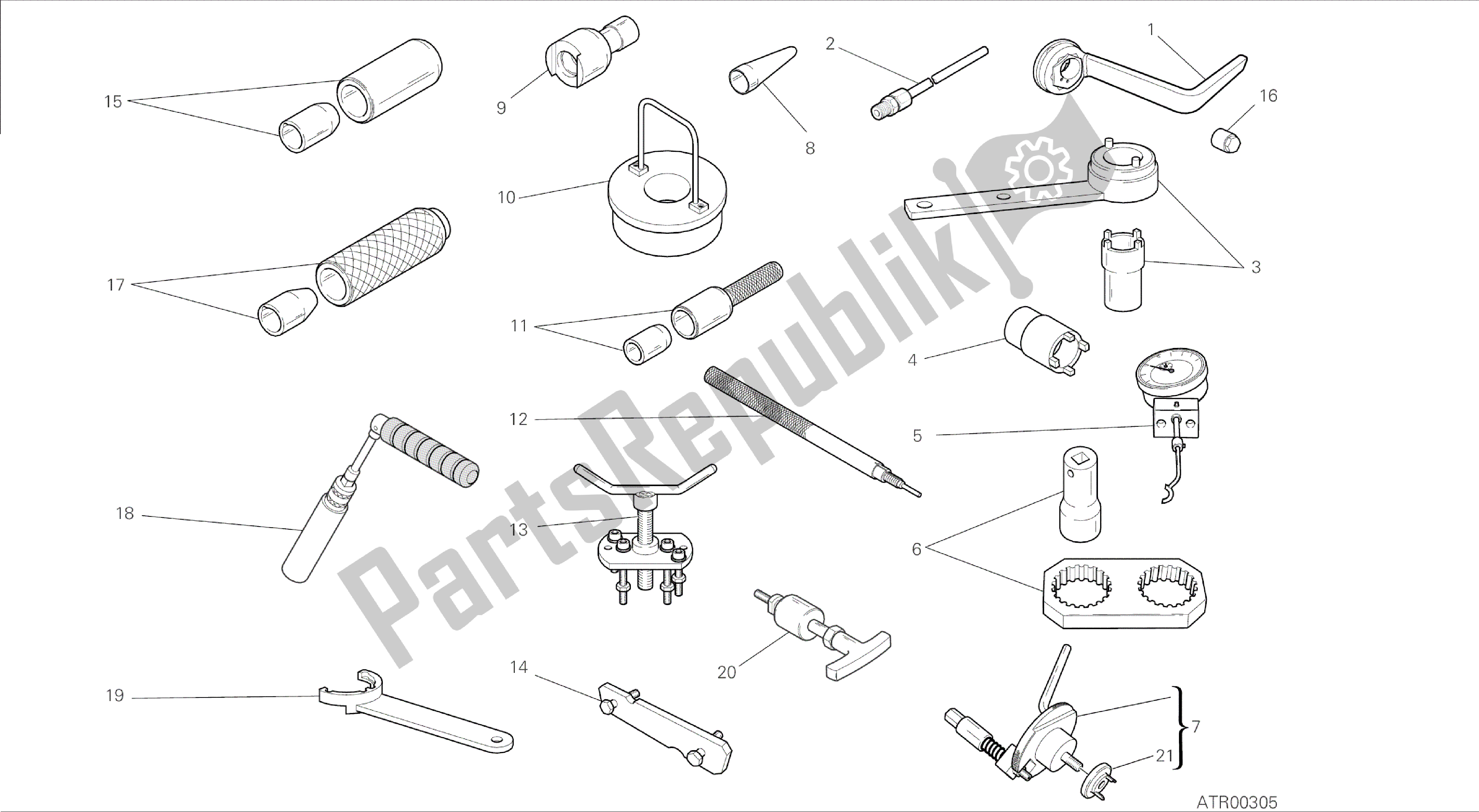Todas las partes para Dibujo 01a - Herramientas De Servicio De Taller [mod: Dvl] Herramientas De Grupo de Ducati Diavel 1200 2015