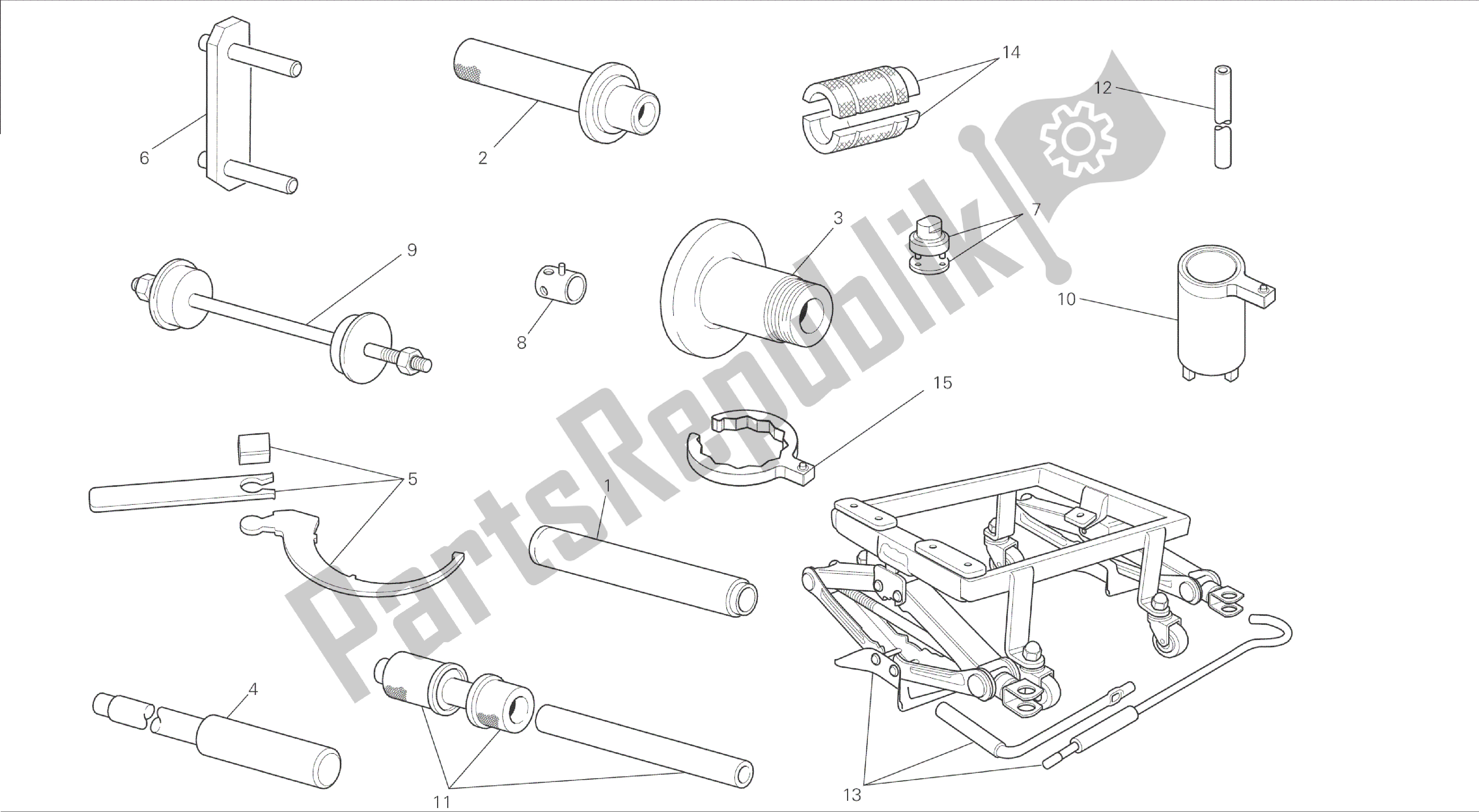 Todas las partes para Dibujo 01b - Herramientas De Servicio De Taller [mod: Dvl] Herramientas De Grupo de Ducati Diavel 1200 2015