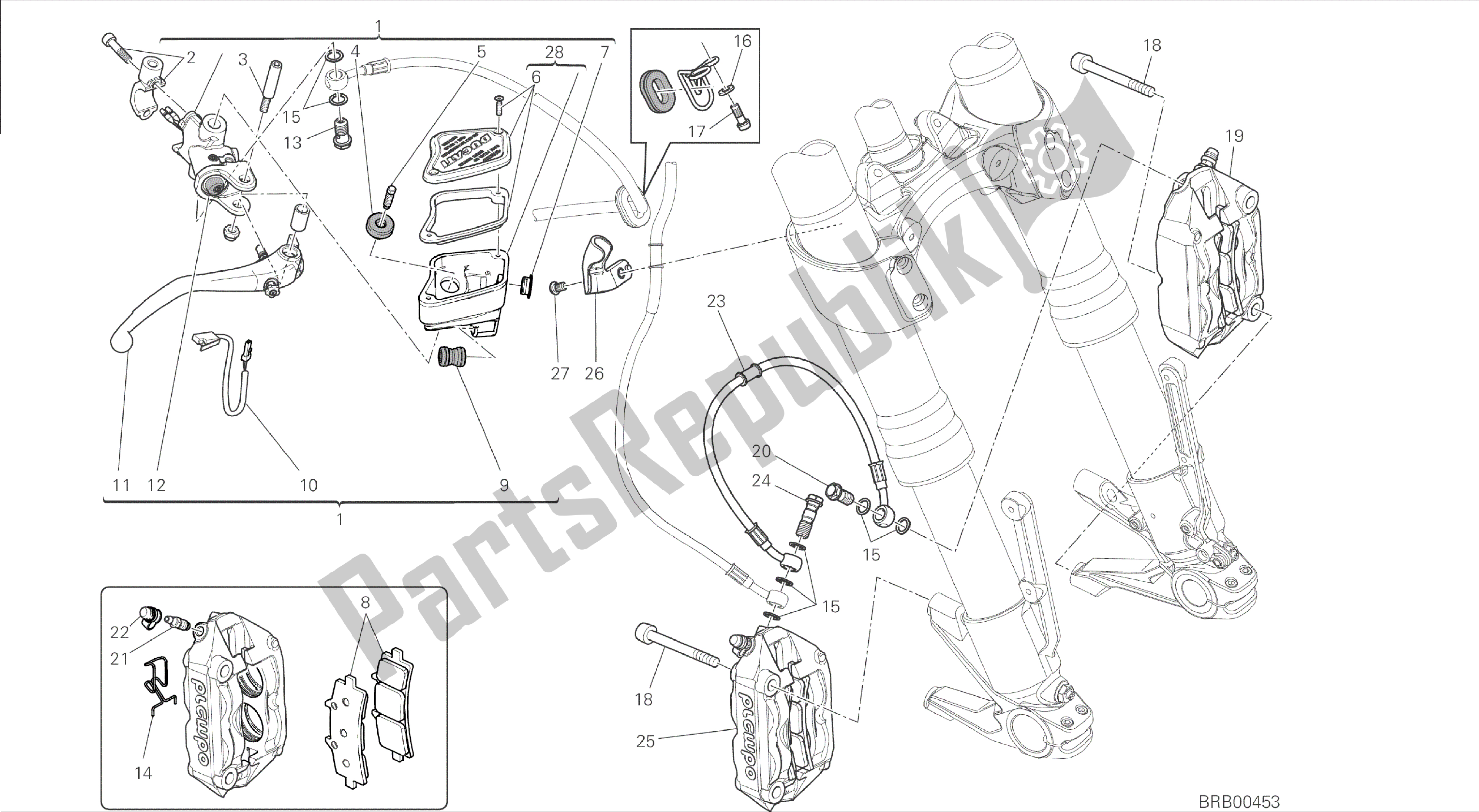 Alle onderdelen voor de Tekening 024 - Voorremsysteem [mod: Dvl] Groepsframe van de Ducati Diavel 1200 2015