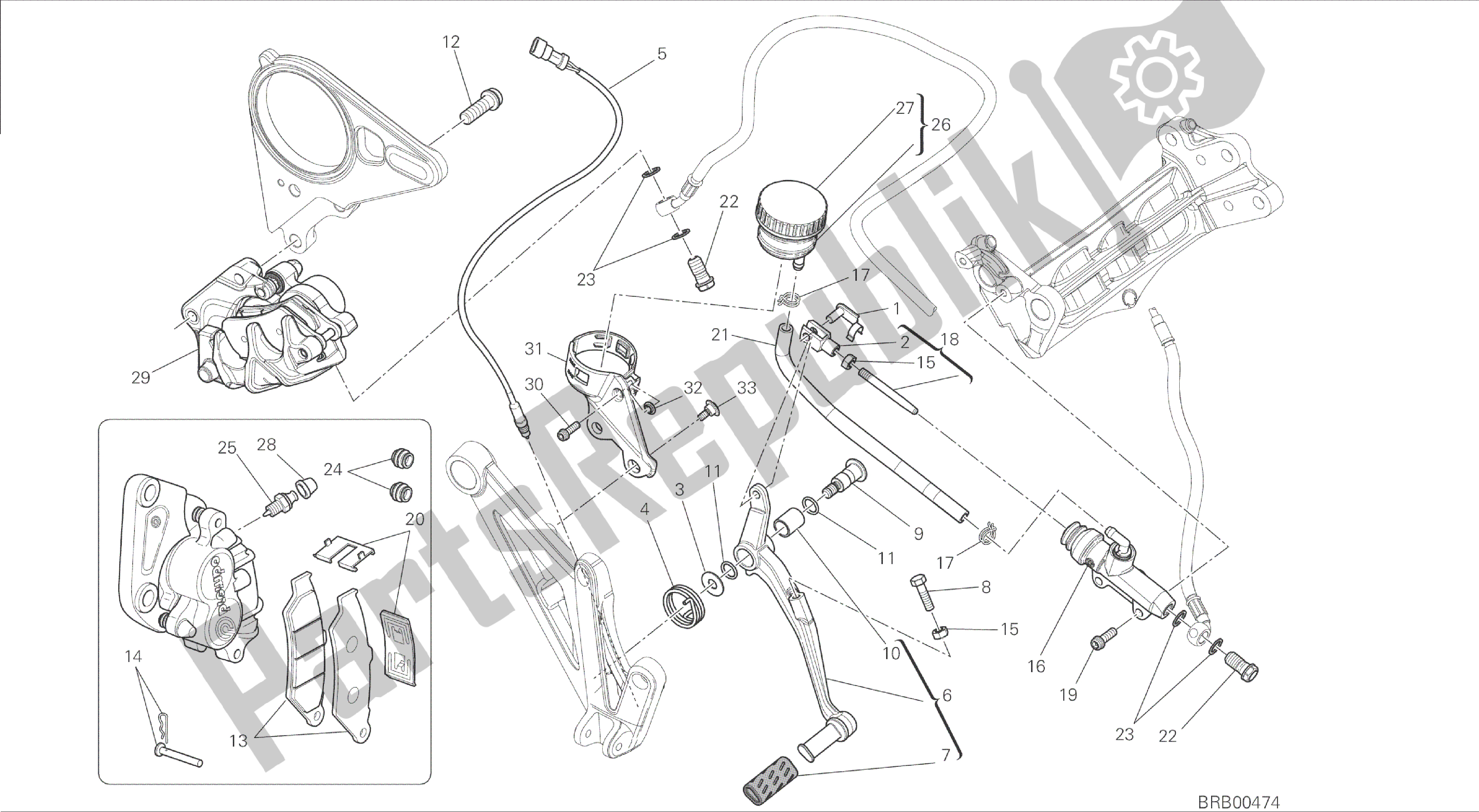 Todas las partes para Dibujo 025 - Bastidor Del Grupo Del Sistema De Frenos Traseros [mod: Dvl] de Ducati Diavel 1200 2015