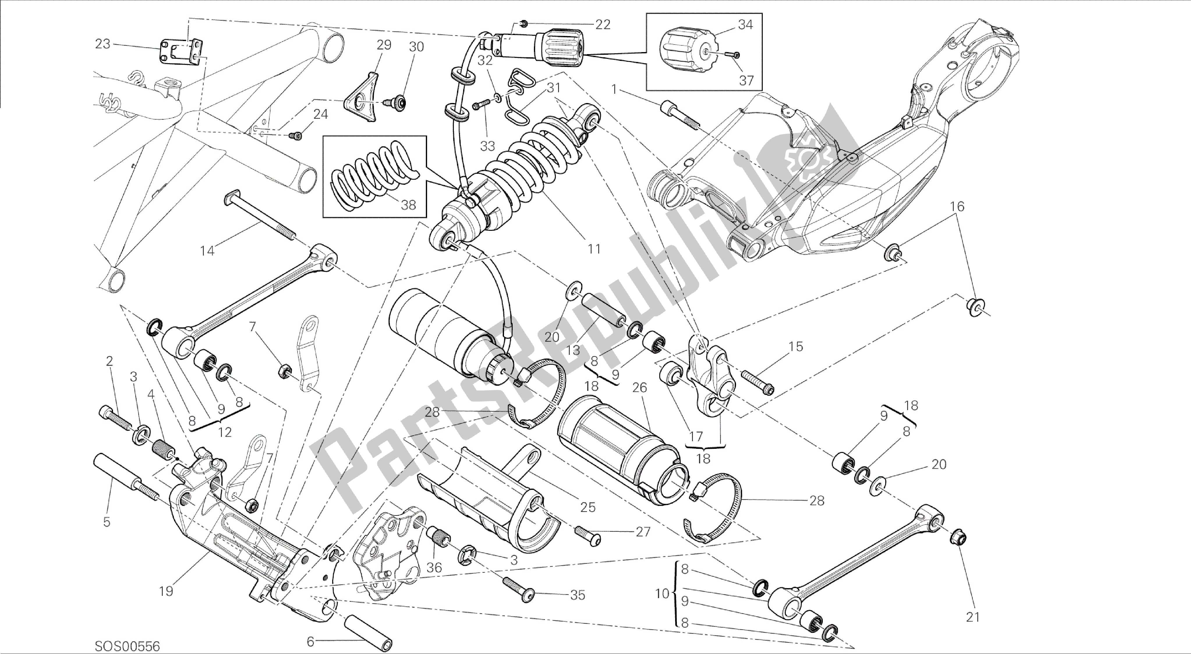 Todas las partes para Dibujo 028 - Bastidor Del Grupo Amortiguador Trasero [mod: Dvl] de Ducati Diavel 1200 2015