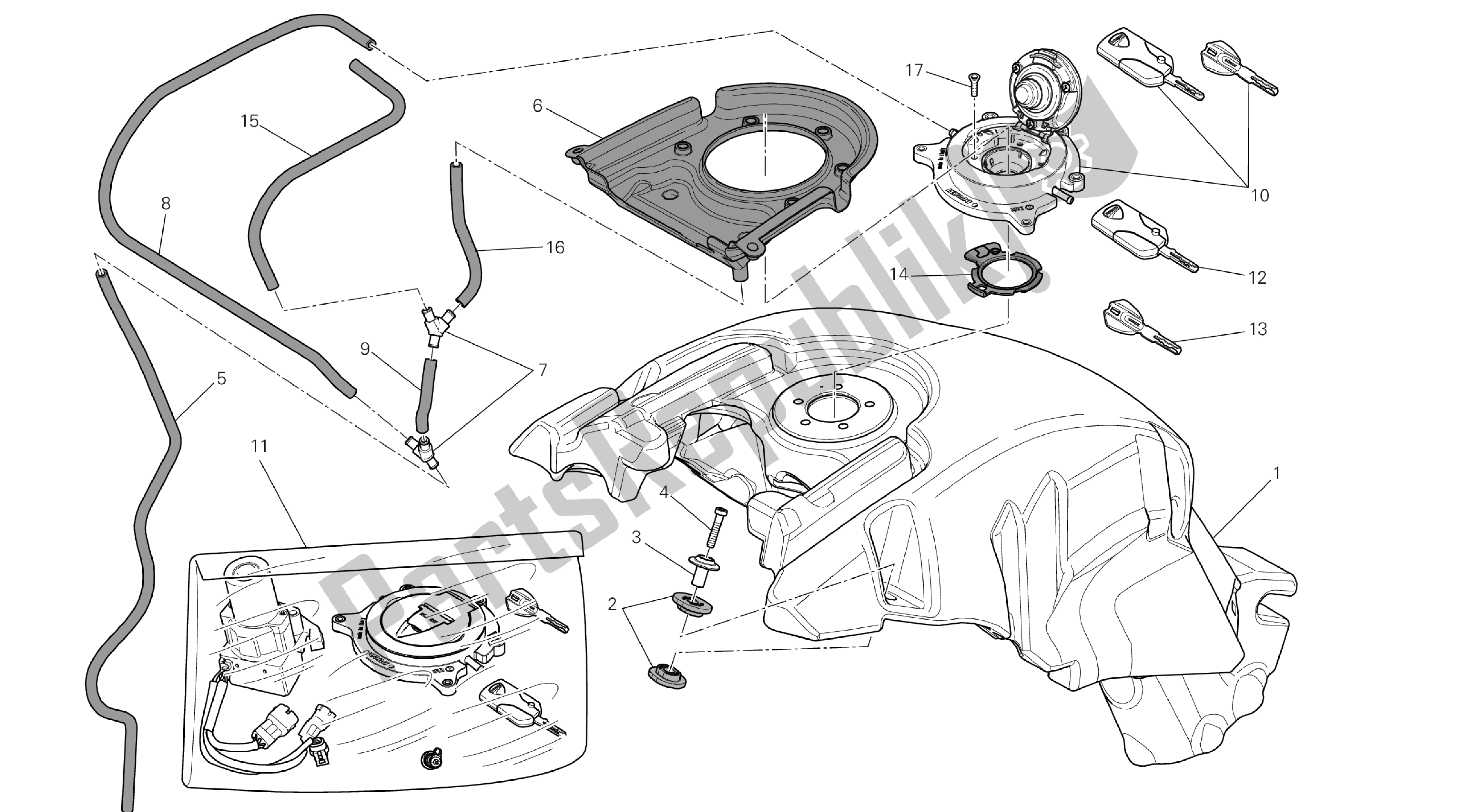 Tutte le parti per il Disegno 032 - Serbatoio Carburante [mod: Dvl; Xst: Aus, B Ra, Eur, Fra, Jap] Group Fr Ame del Ducati Diavel 1200 2013