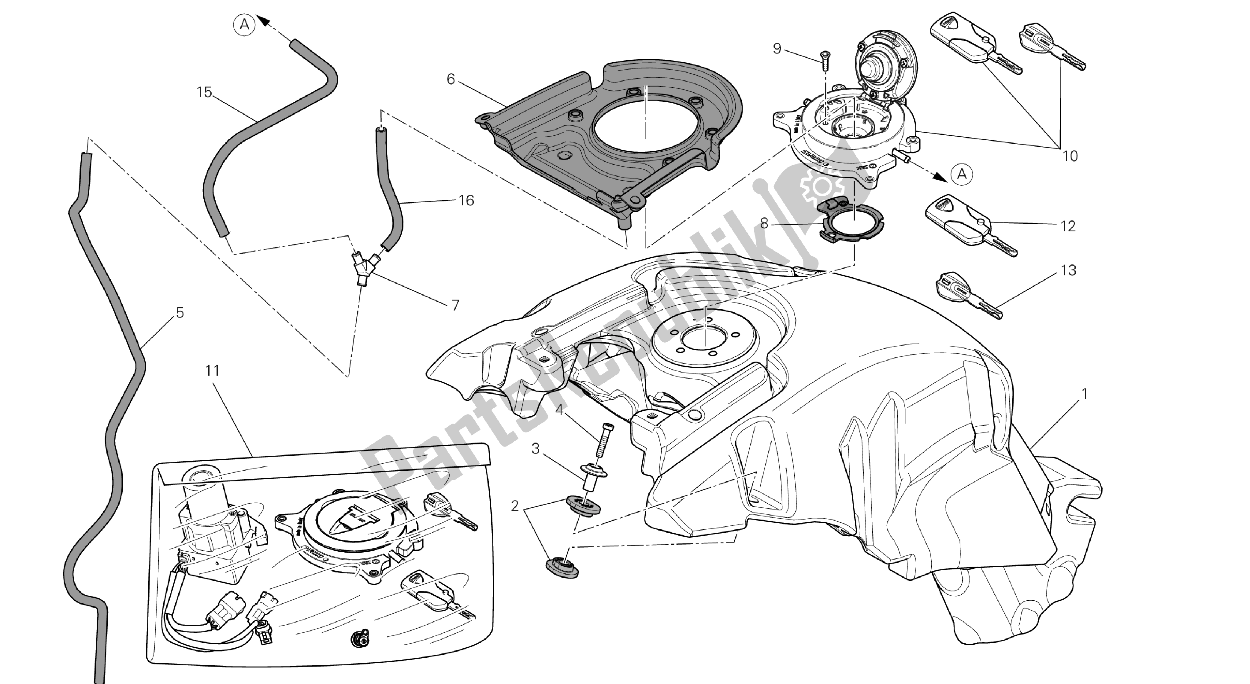 Todas las partes para Dibujo 032 - Tanque De Combustible [mod: D Vl; Xst: C Hn, Thai] Group Fr Ame de Ducati Diavel 1200 2013