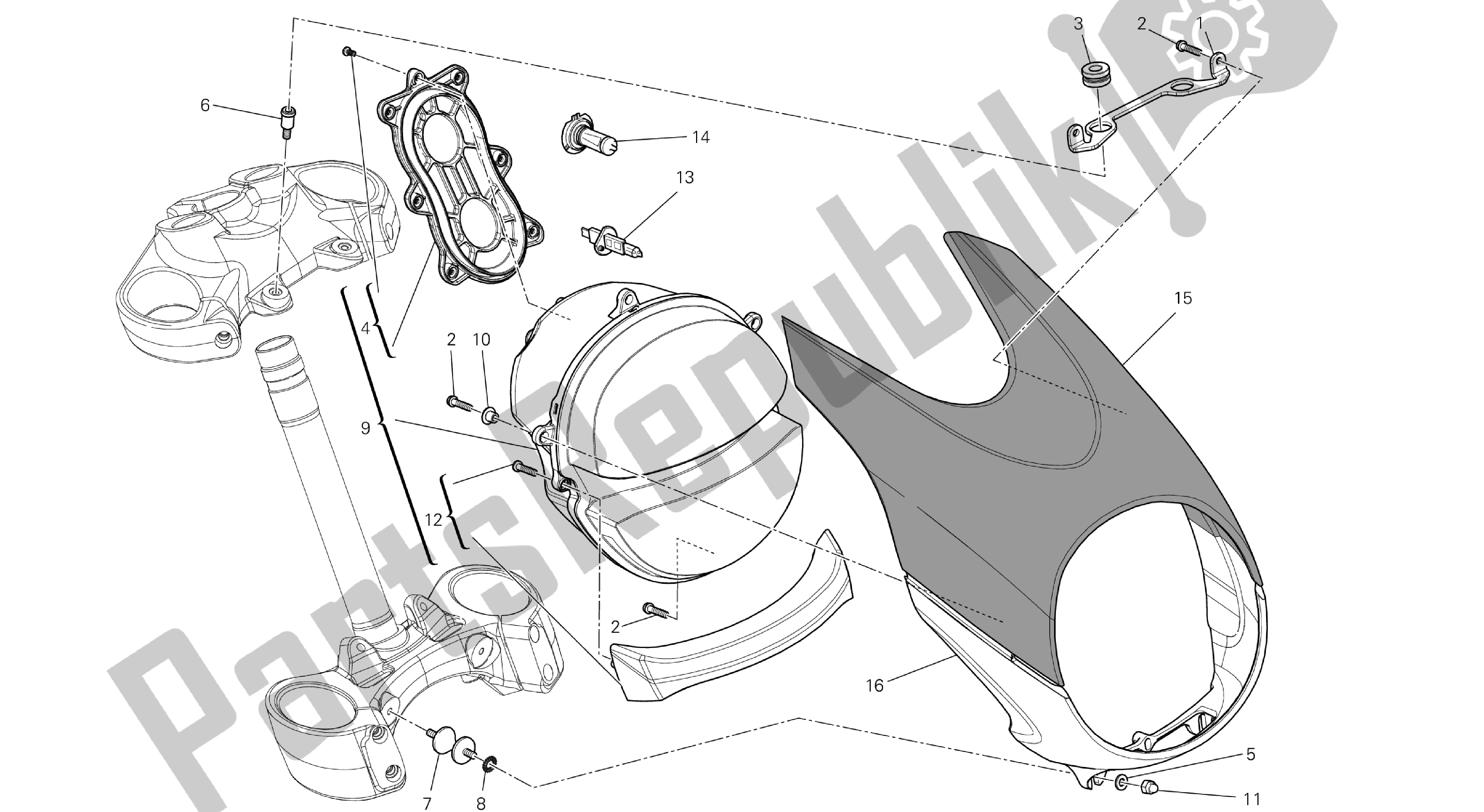 Todas las partes para Dibujo 020 - Faro [mod: Dvl; Xs T: A Us, Bra, Ch N, E Ur, F Ra, Jap, Th Ai] Grupo Eléctrico de Ducati Diavel 1200 2013