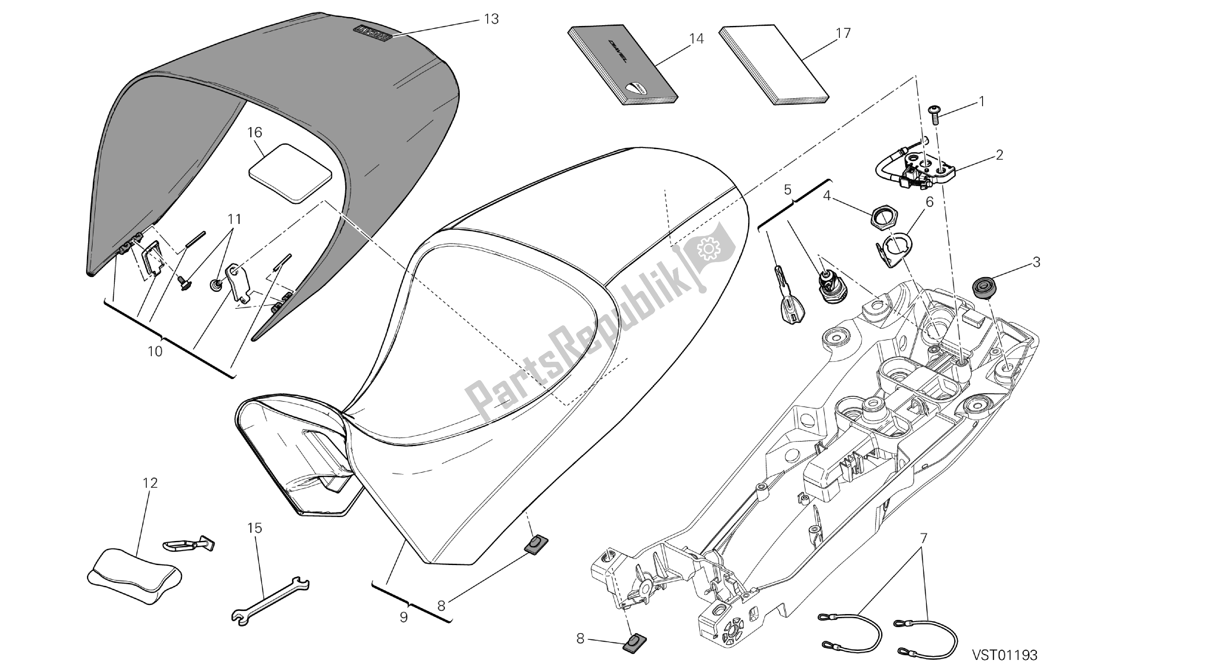 Alle onderdelen voor de Tekening 033 - Stoel [mod: Dvl; Xs T: A Us, Bra, Ch N, E Ur, F Ra, Jap, Th Ai] Groep Fr Ame van de Ducati Diavel 1200 2013