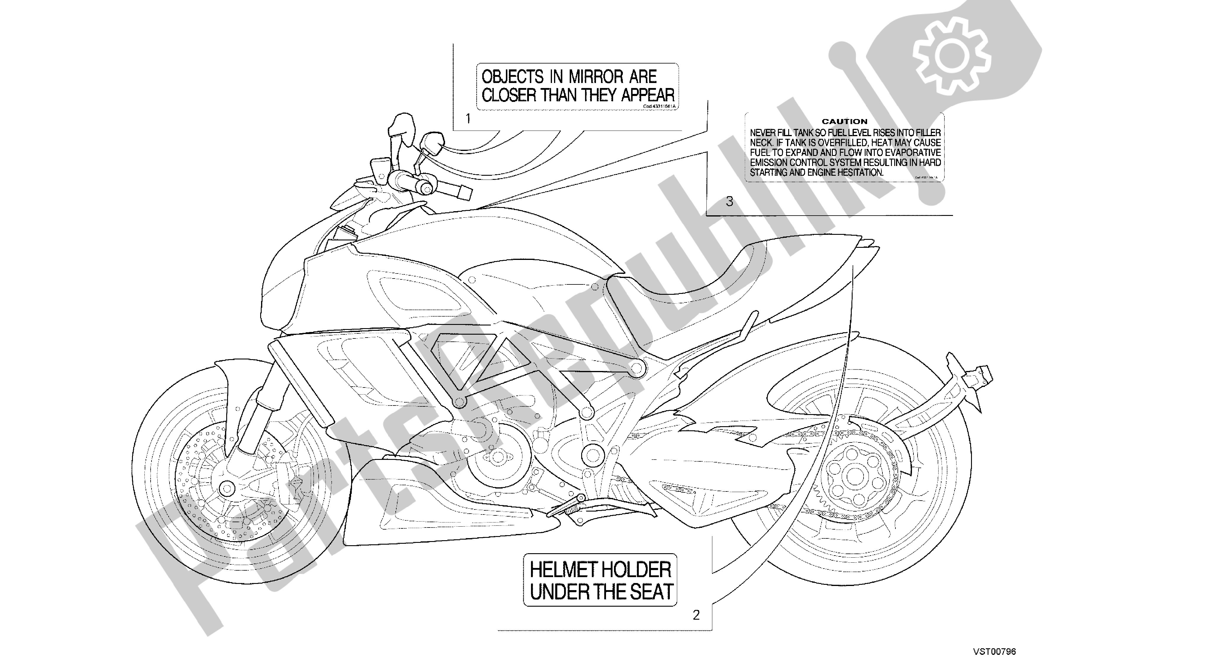 Todas las partes para Dibujo 036 - Etiqueta, Advertencia [mod: Dvl; Xst: Chn] Grupo Fr Ame de Ducati Diavel 1200 2013