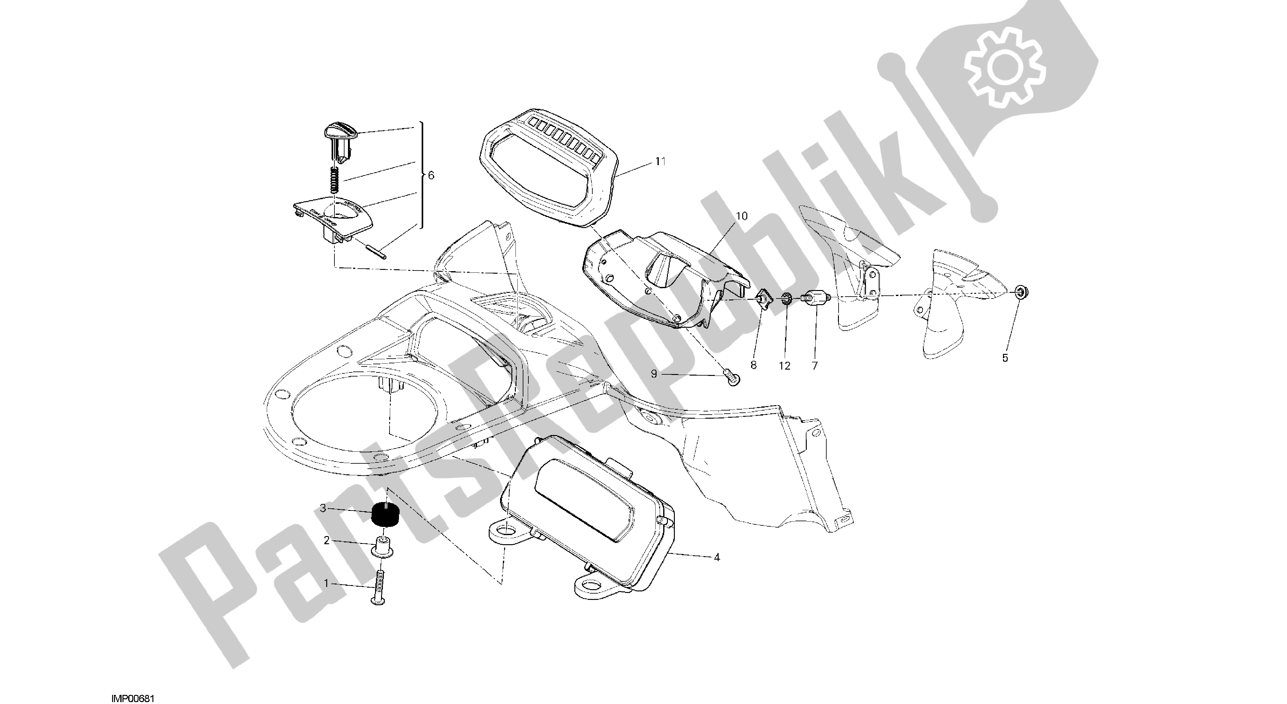 Tutte le parti per il Disegno 20a - Cruscotto [mod: Dvl; Xs T: A Us, Bra, Ch N, E Ur, F Ra, Jap, Th Ai] Group Fr Ame del Ducati Diavel 1200 2013