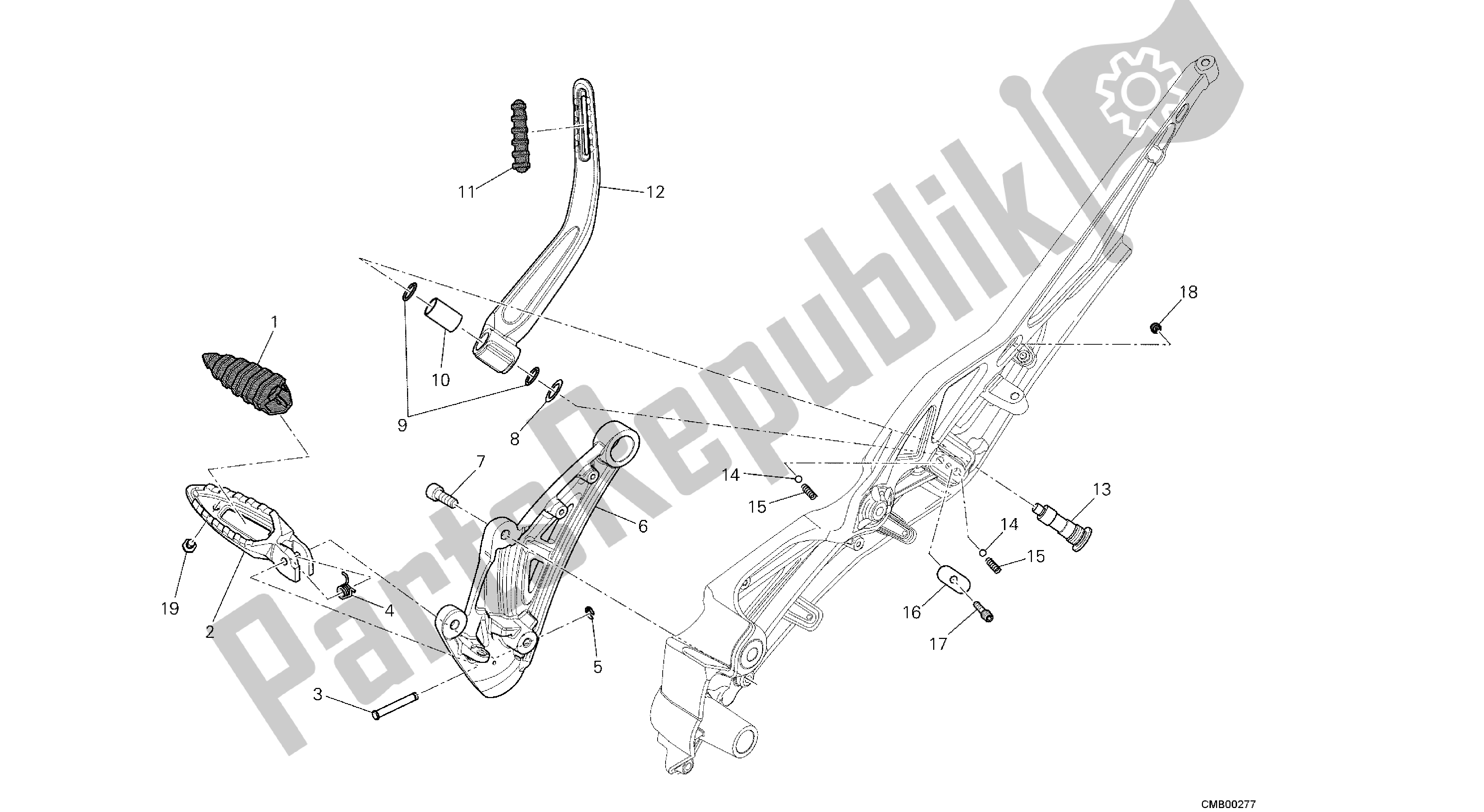 Alle onderdelen voor de Tekening 22b - Voetsteunen, Rechts [mod: Dvl; Xs T: A Us, Bra, Ch N, E Ur, F Ra, Jap, Th Ai] Groep Fr Ame van de Ducati Diavel 1200 2013