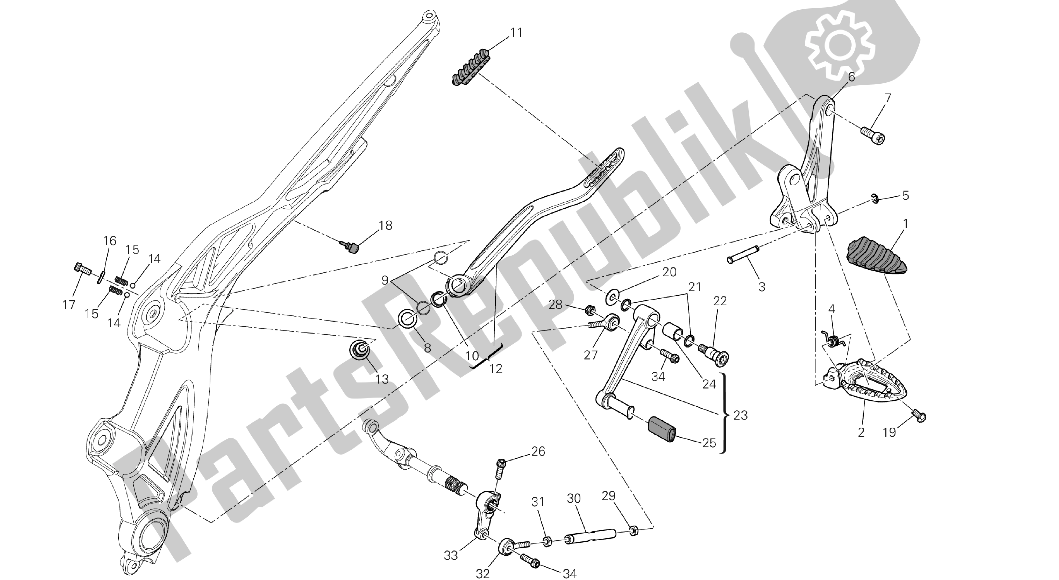 Alle onderdelen voor de Tekening 22c - Voetsteunen, Links [mod: Dvl; Xs T: A Us, Bra, Ch N, E Ur, F Ra, Jap, Th Ai] Groep Fr Ame van de Ducati Diavel 1200 2013