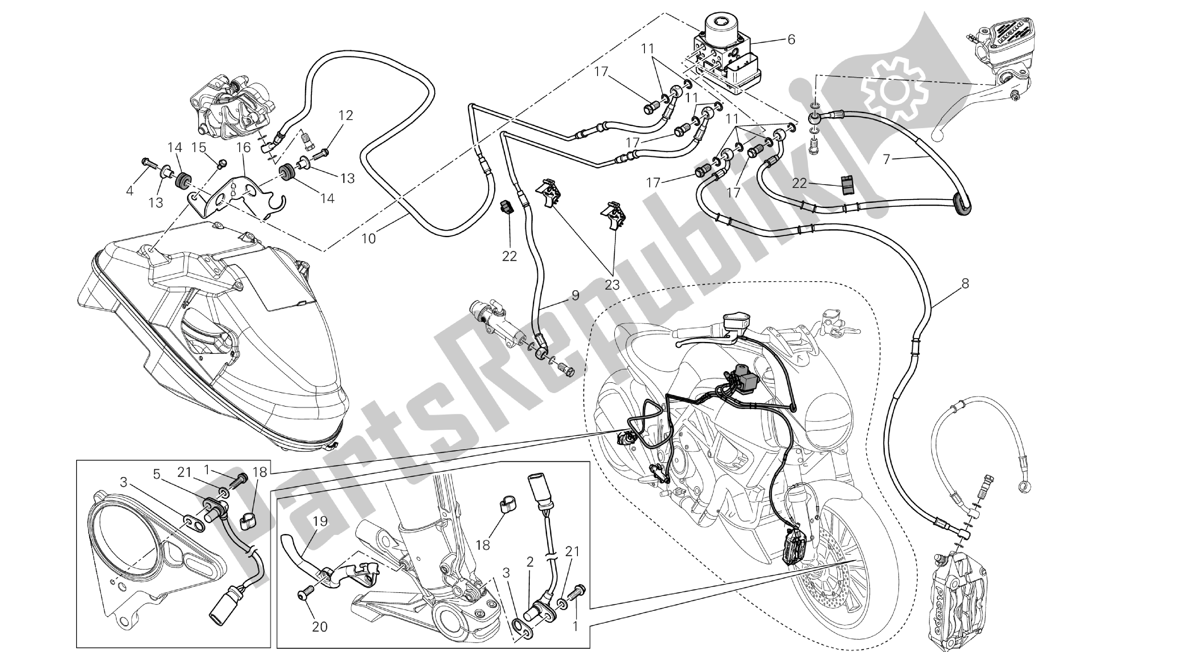 Todas las partes para Dibujo 24a - Sistema De Frenos Abs [mod: Dvl; Xs T: A Us, Bra, Ch N, E Ur, F Ra, Jap, Th Ai] Group Fr Ame de Ducati Diavel 1200 2013