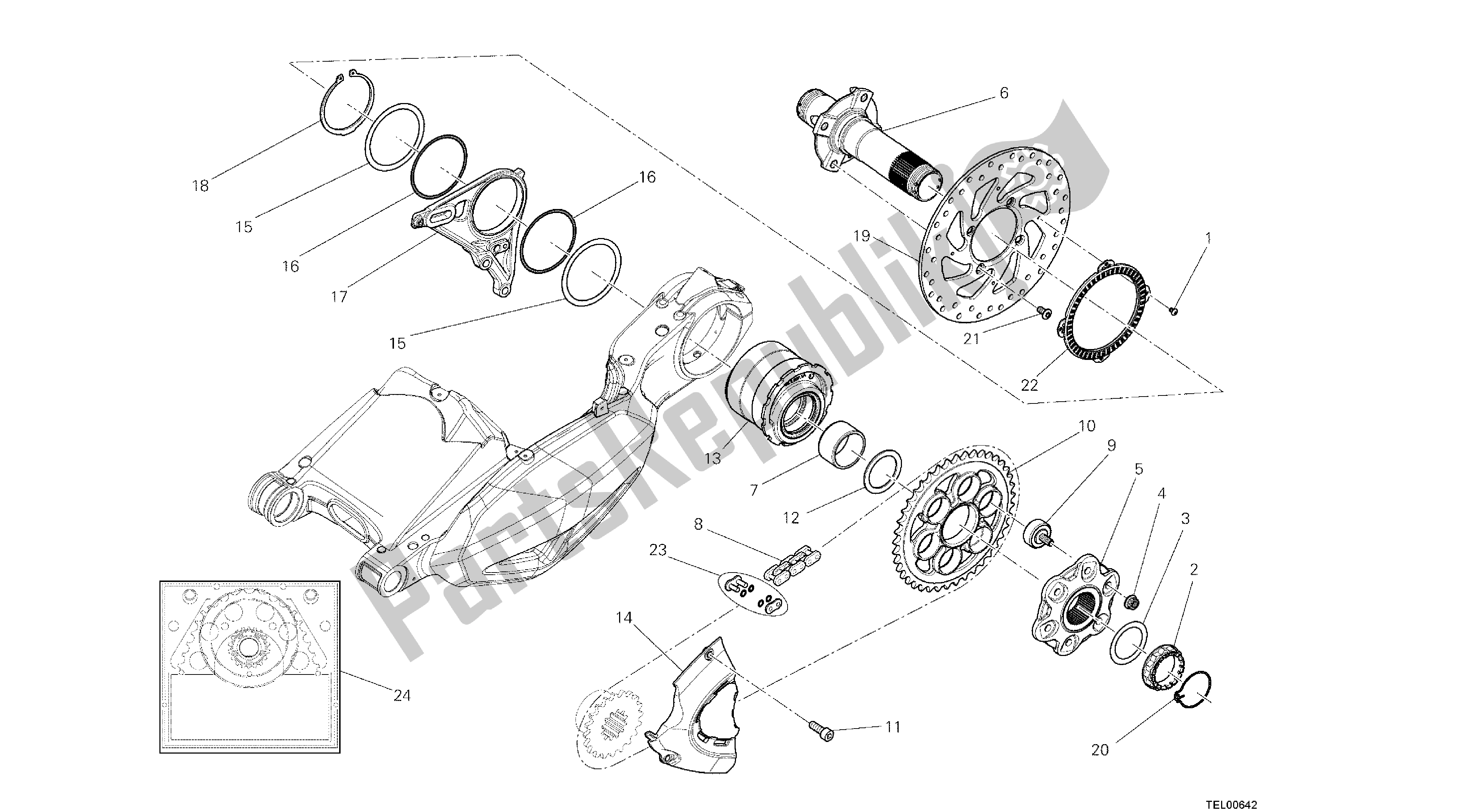 Alle onderdelen voor de Tekening 26a - Naaf, Achterwiel [mod: Dvl; Xs T: A Us, Bra, Ch N, E Ur, F Ra, Jap, Th Ai] Group Fr Ame van de Ducati Diavel 1200 2013