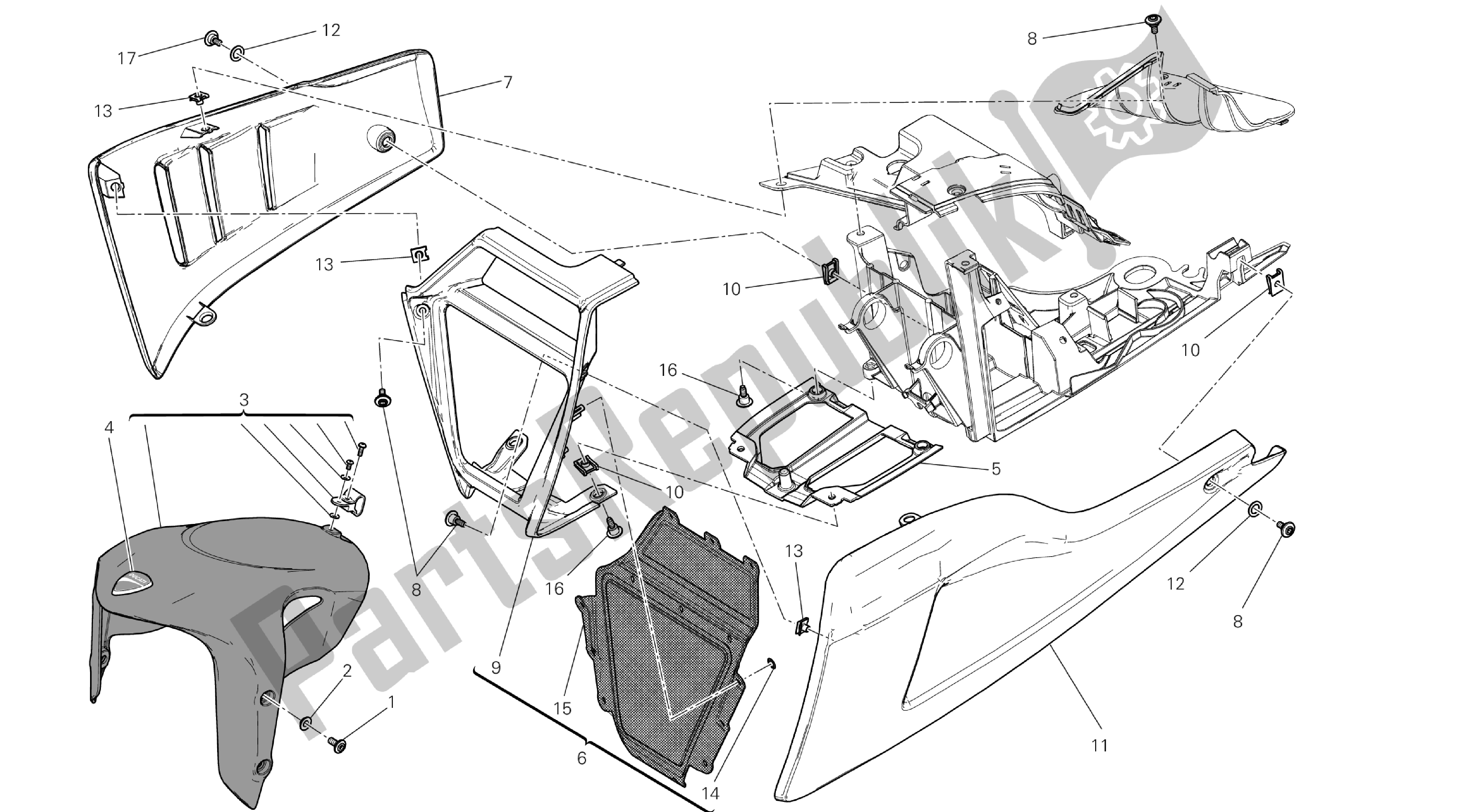 Alle onderdelen voor de Tekening 34b - Voorspatbord [mod: Dvl; Xs T: A Us, Bra, Ch N, E Ur, F Ra, Jap, Th Ai] Group Fr Ame van de Ducati Diavel 1200 2013