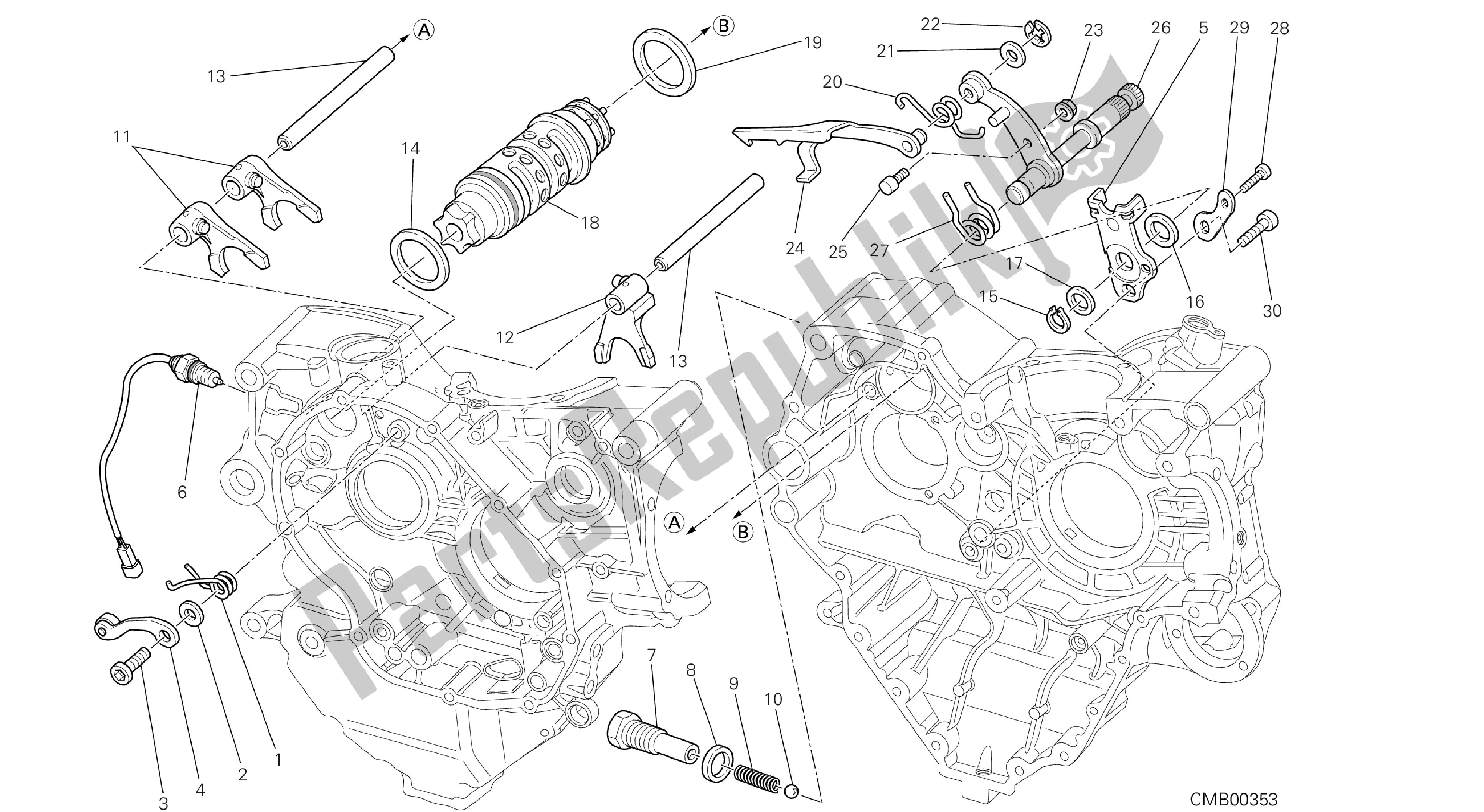 Todas las partes para Dibujo 002 - Control De Cambio De Marcha [mod: Dvl; Xs T: A Us, Bra, Ch N, E Ur, F Ra, Jap, Th Ai] Engi Ne Del Grupo de Ducati Diavel 1200 2013