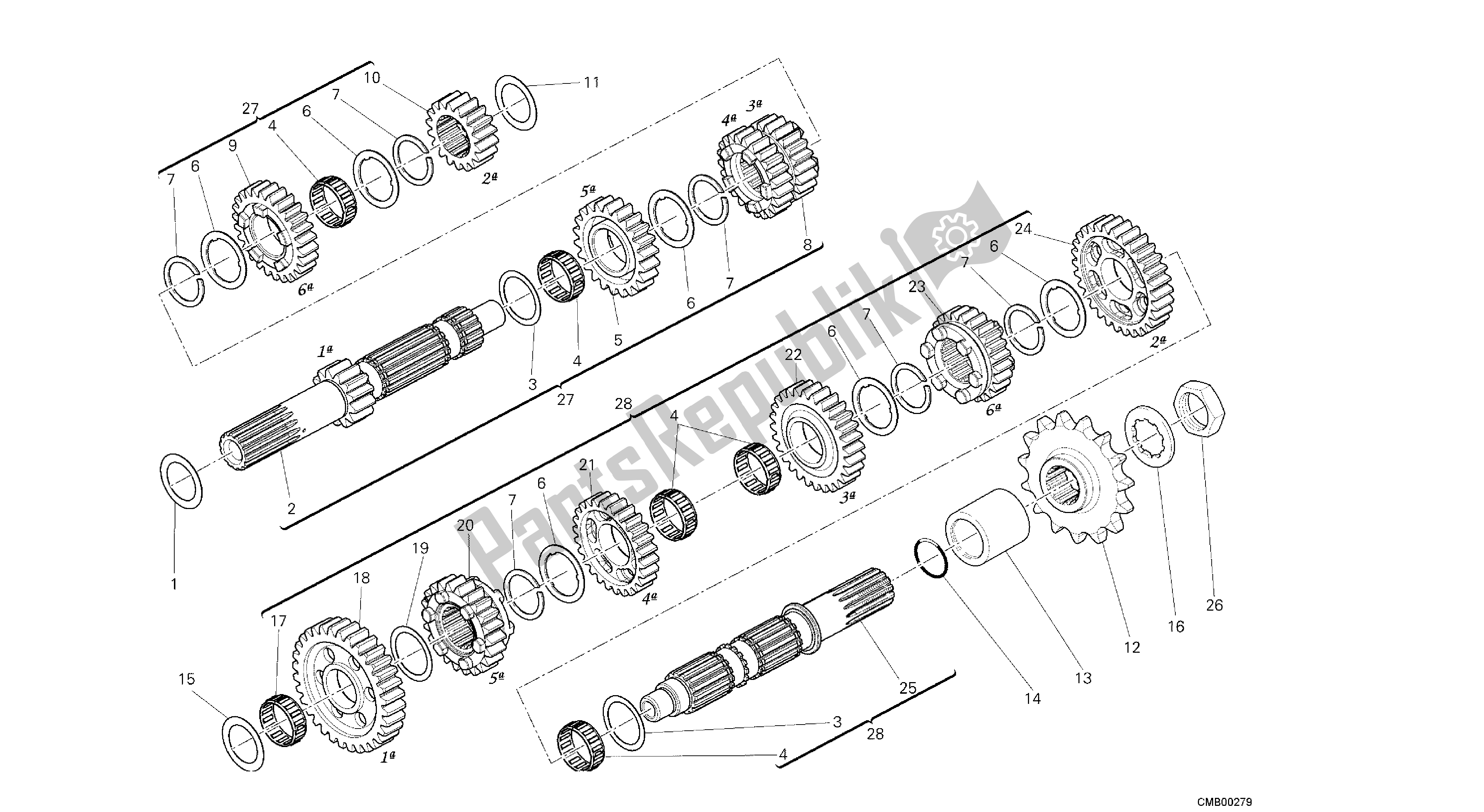 Todas las partes para Dibujo 003 - Caja De Cambios [mod: Dvl; Xs T: A Us, Bra, Ch N, E Ur, F Ra, Jap, Th Ai] Engines Del Grupo de Ducati Diavel 1200 2013