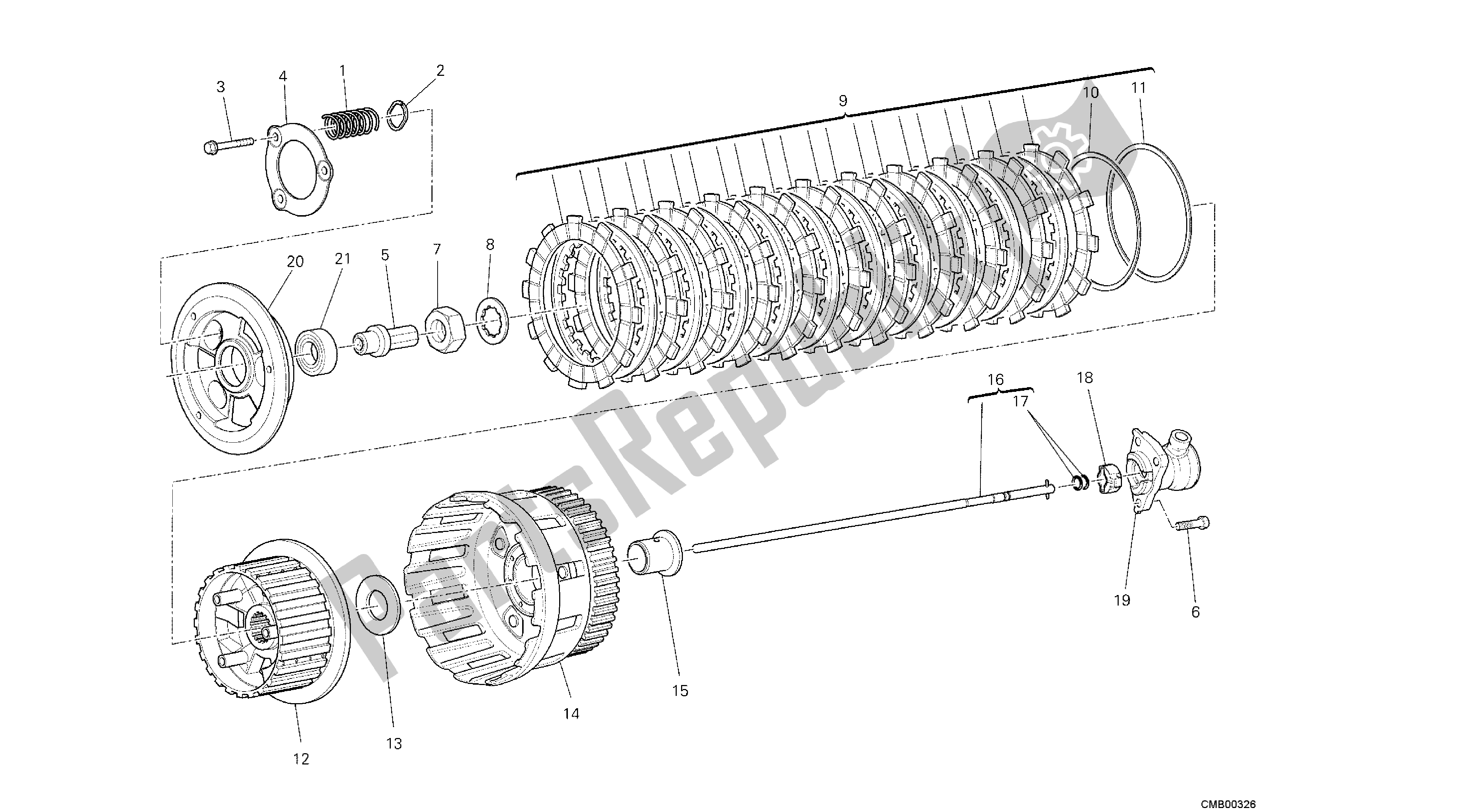 Alle onderdelen voor de Tekening 004 - Clutch [mod: Dvl; Xs T: A Us, Bra, Ch N, E Ur, F Ra, Jap, Th Ai] Groep Engi Ne van de Ducati Diavel 1200 2013