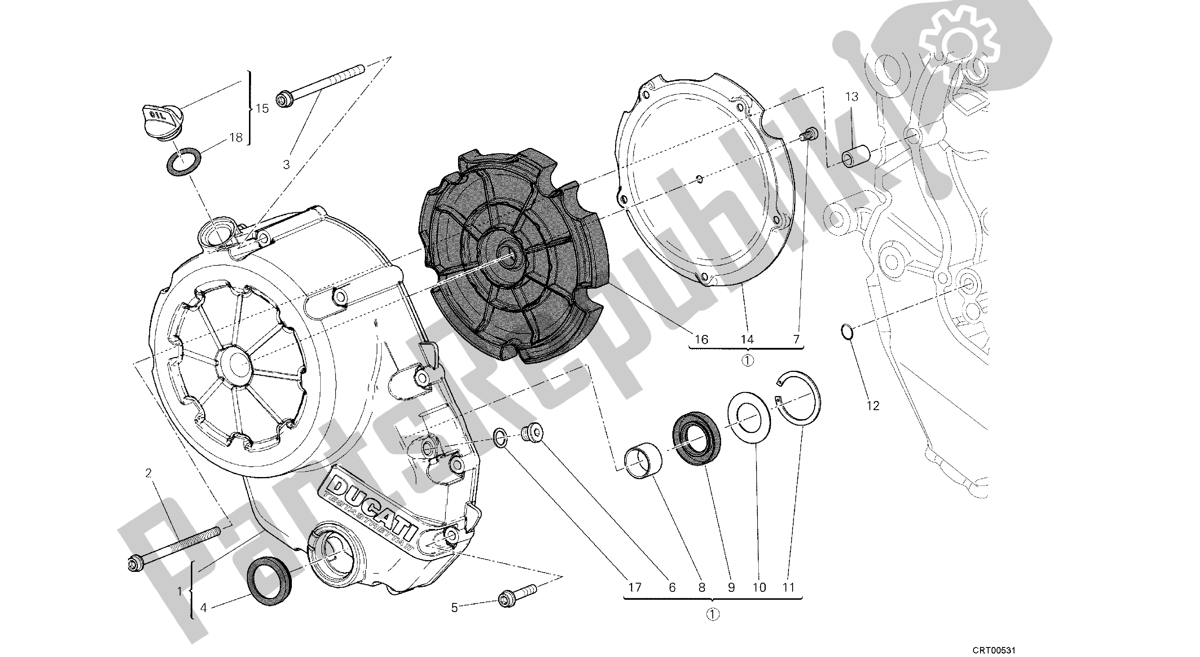 Todas las partes para Dibujo 005 - Cubierta Del Embrague [mod: Dvl; Xs T: A Us, Bra, Ch N, E Ur, F Ra, Jap, Th Ai] Engi Ne Del Grupo de Ducati Diavel 1200 2013