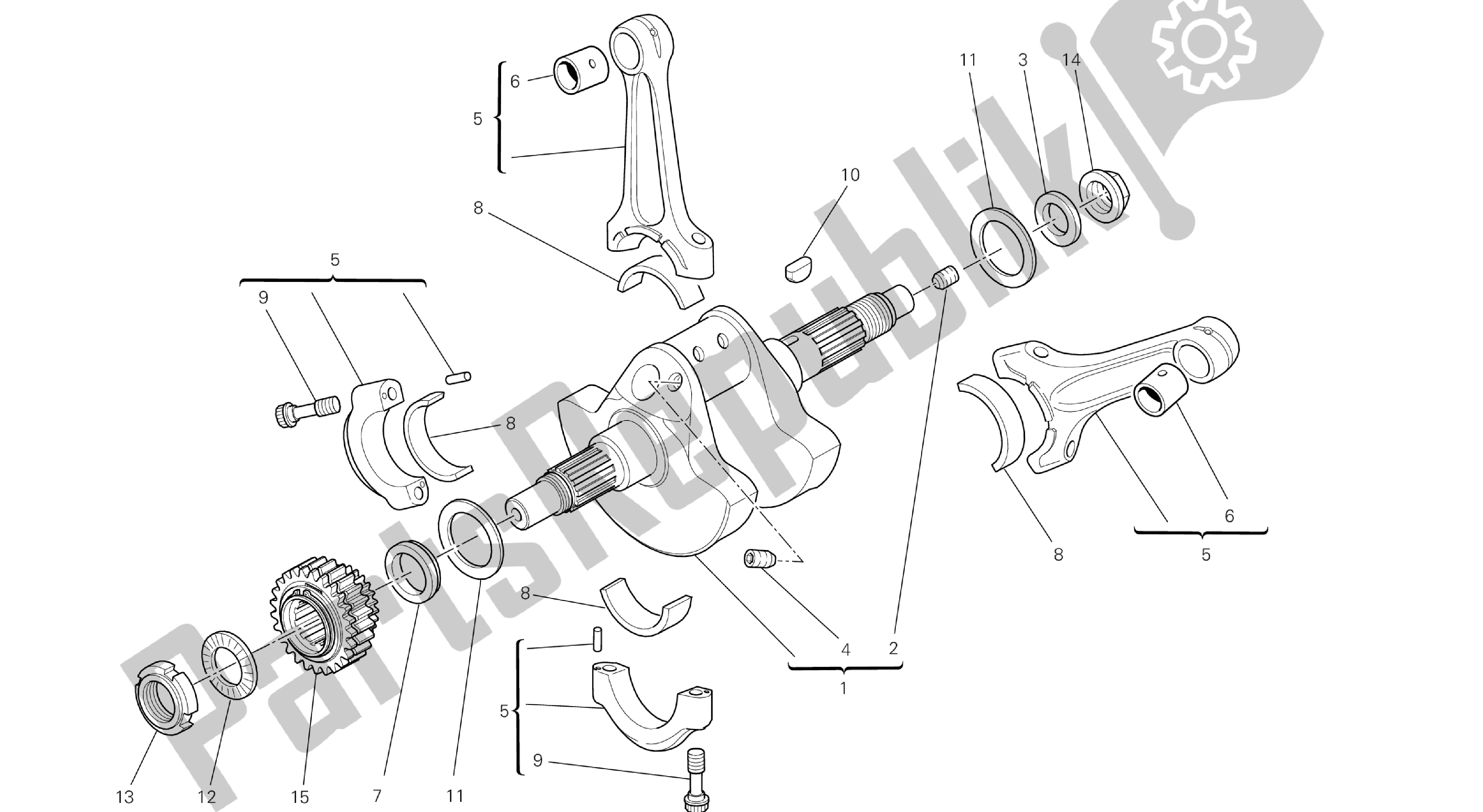 Tutte le parti per il Disegno 006 - Imbiellaggio [mod: Dvl; Xs T: A Us, Bra, Ch N, E Ur, F Ra, Jap, Th Ai] Group Engi Ne del Ducati Diavel 1200 2013