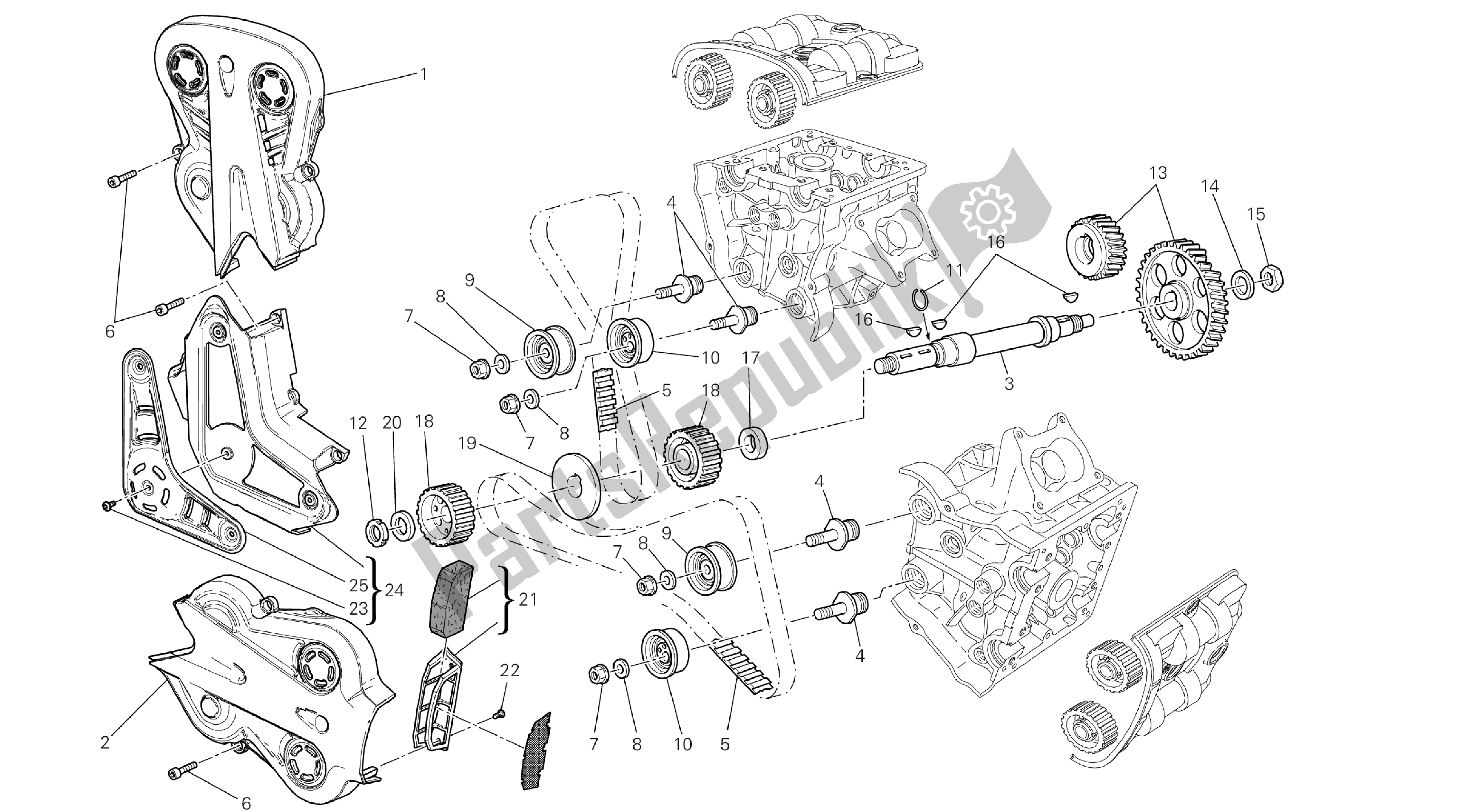 Alle onderdelen voor de Tekening 008 - Distribuzione [mod: Dvl; Xs T: A Us, Bra, Ch N, E Ur, F Ra, Jap, Th Ai] Groep Engi Ne van de Ducati Diavel 1200 2013