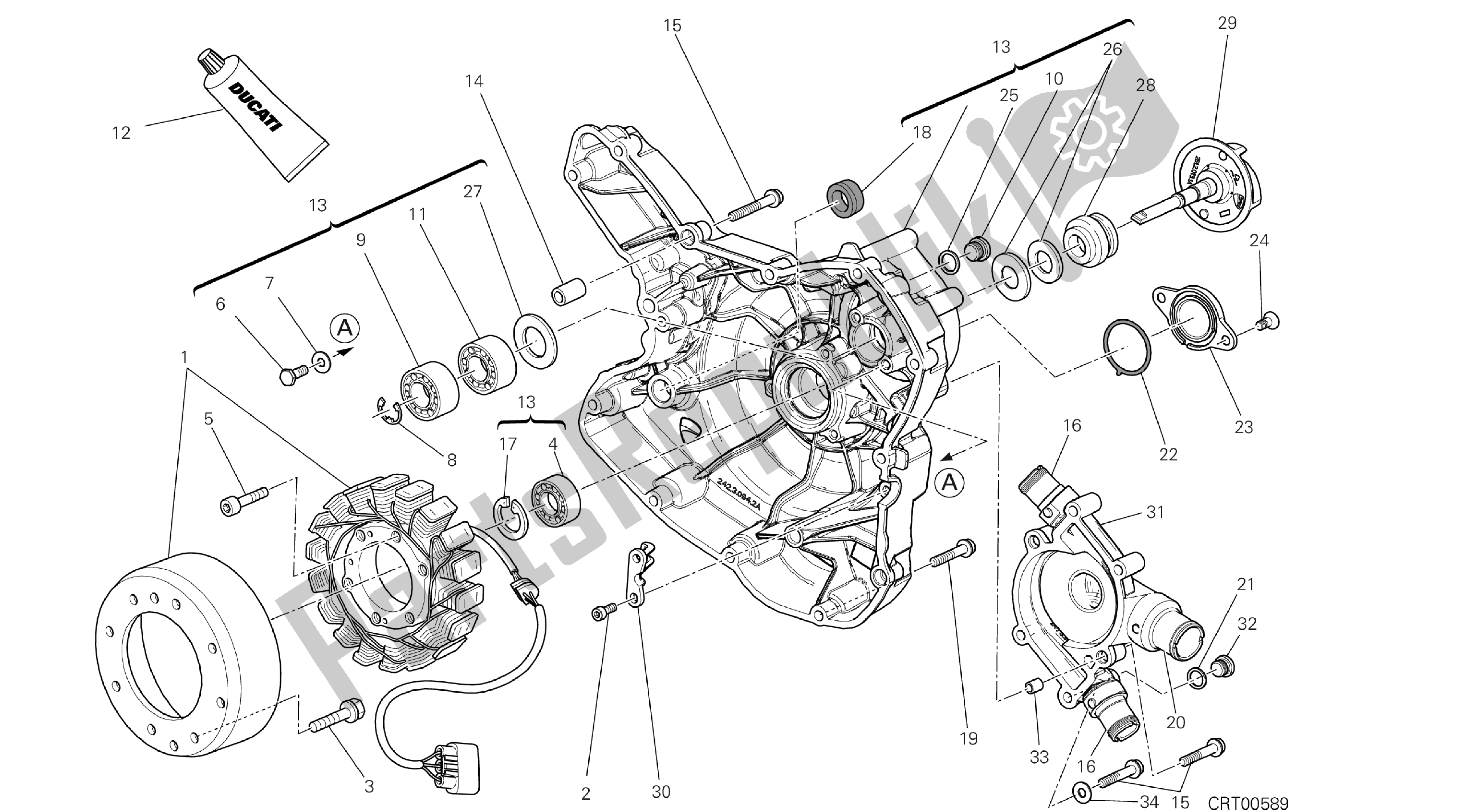 Todas las partes para Dibujo 011 - Cubierta De La Bomba De Agua En La Parte Trasera [mod: Dvl; Xs T: A Us, Bra, Ch N, E Ur, F Ra, Jap, Th Ai] Engines de Ducati Diavel 1200 2013