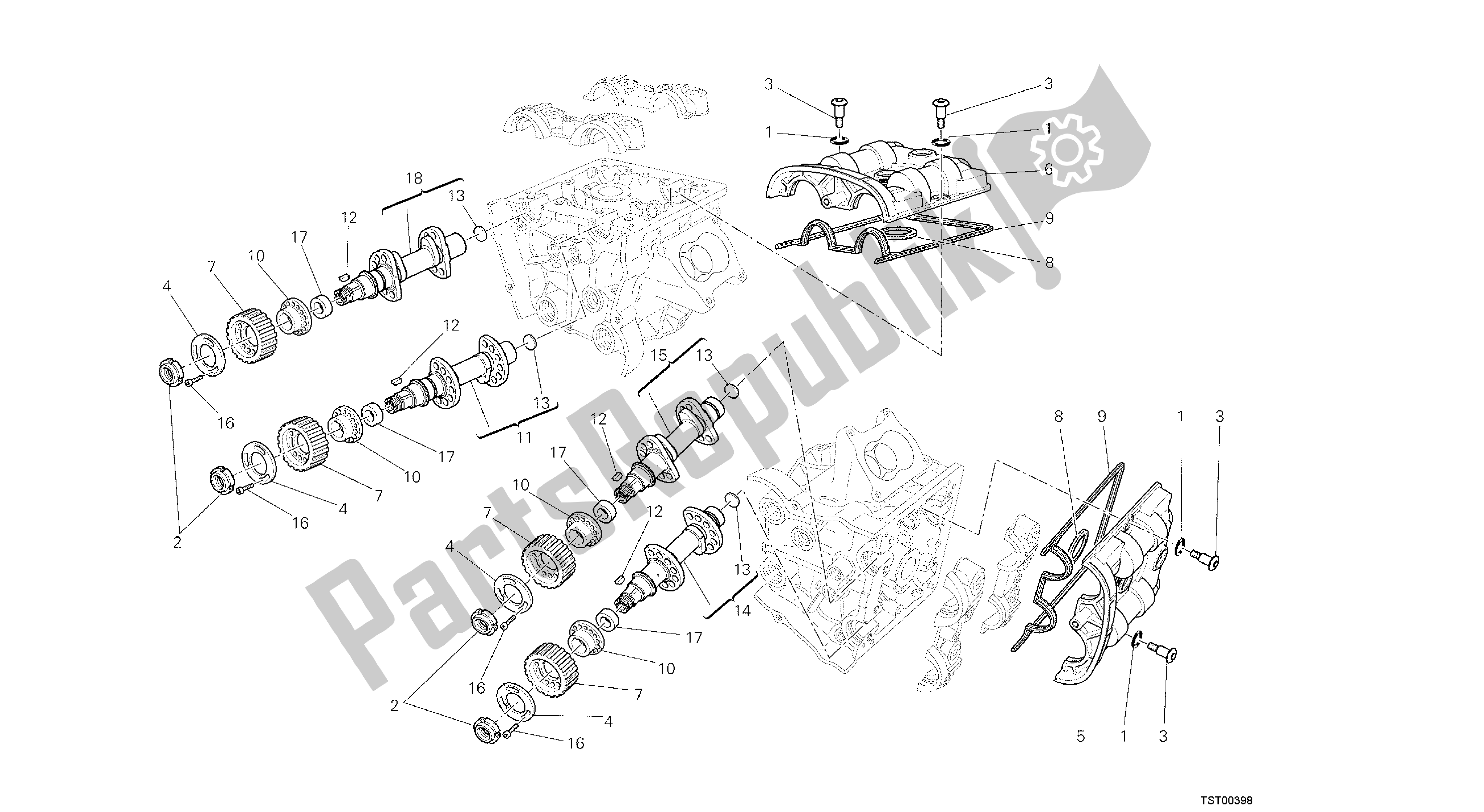 Alle onderdelen voor de Tekening 013 - Nokkenas [mod: Dvl; Xs T: A Us, Bra, Ch N, E Ur, F Ra, Jap, Th Ai] Group Engi Ne van de Ducati Diavel 1200 2013
