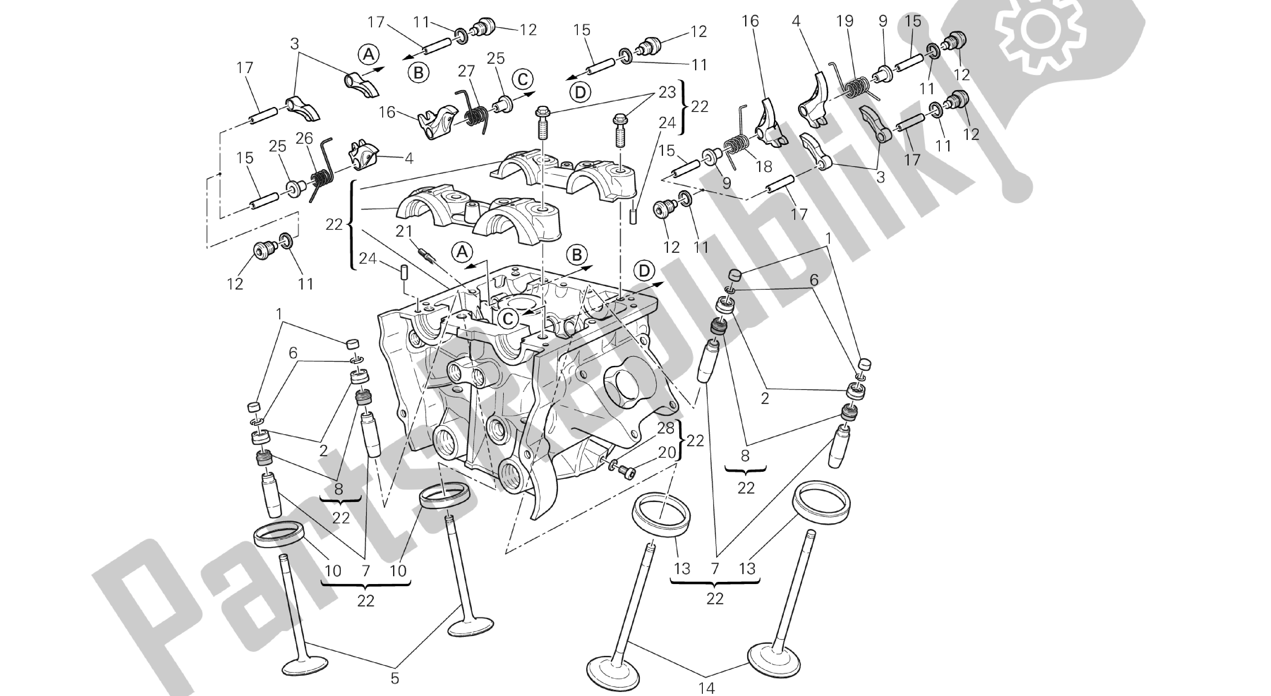 Tutte le parti per il Disegno 014 - Testata Verticale [mod: Dvl; Xs T: A Us, Bra, Ch N, E Ur, F Ra, Jap, Th Ai] Group Engi Ne del Ducati Diavel 1200 2013