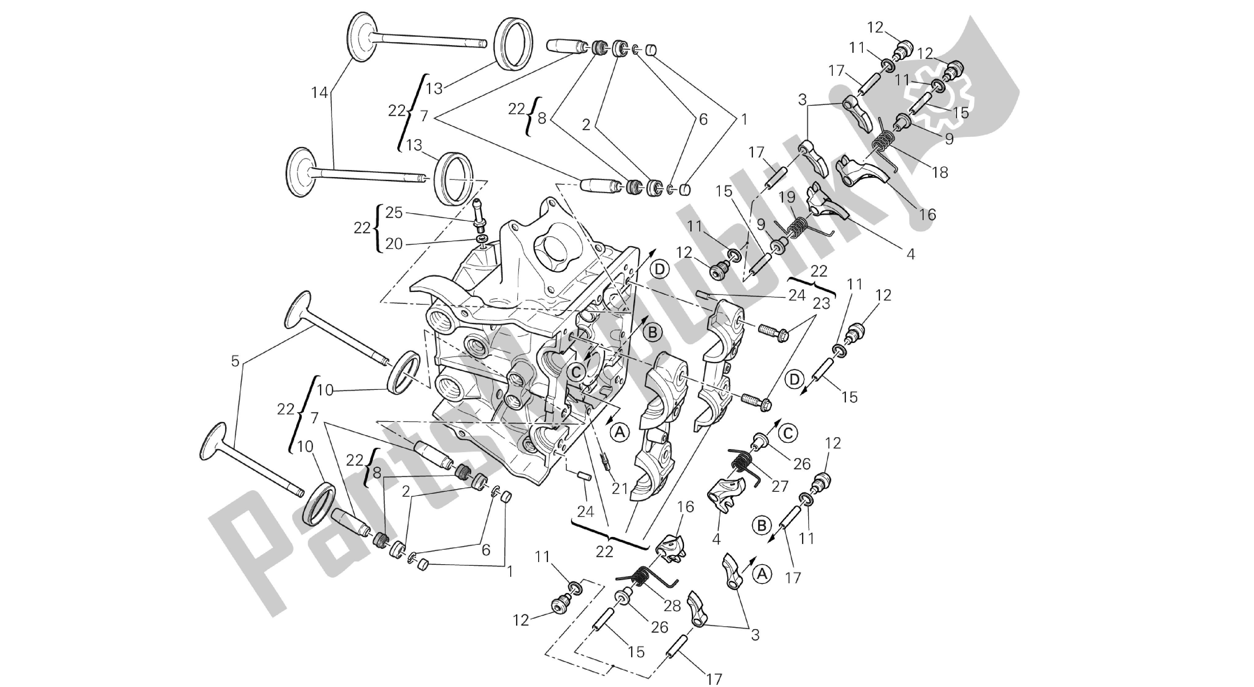 Todas las partes para Dibujo 015 - Culata Horizontal [mod: Dvl; Xs T: A Us, Bra, Ch N, E Ur, F Ra, Jap, Th Ai] Engi Ne Del Grupo de Ducati Diavel 1200 2013