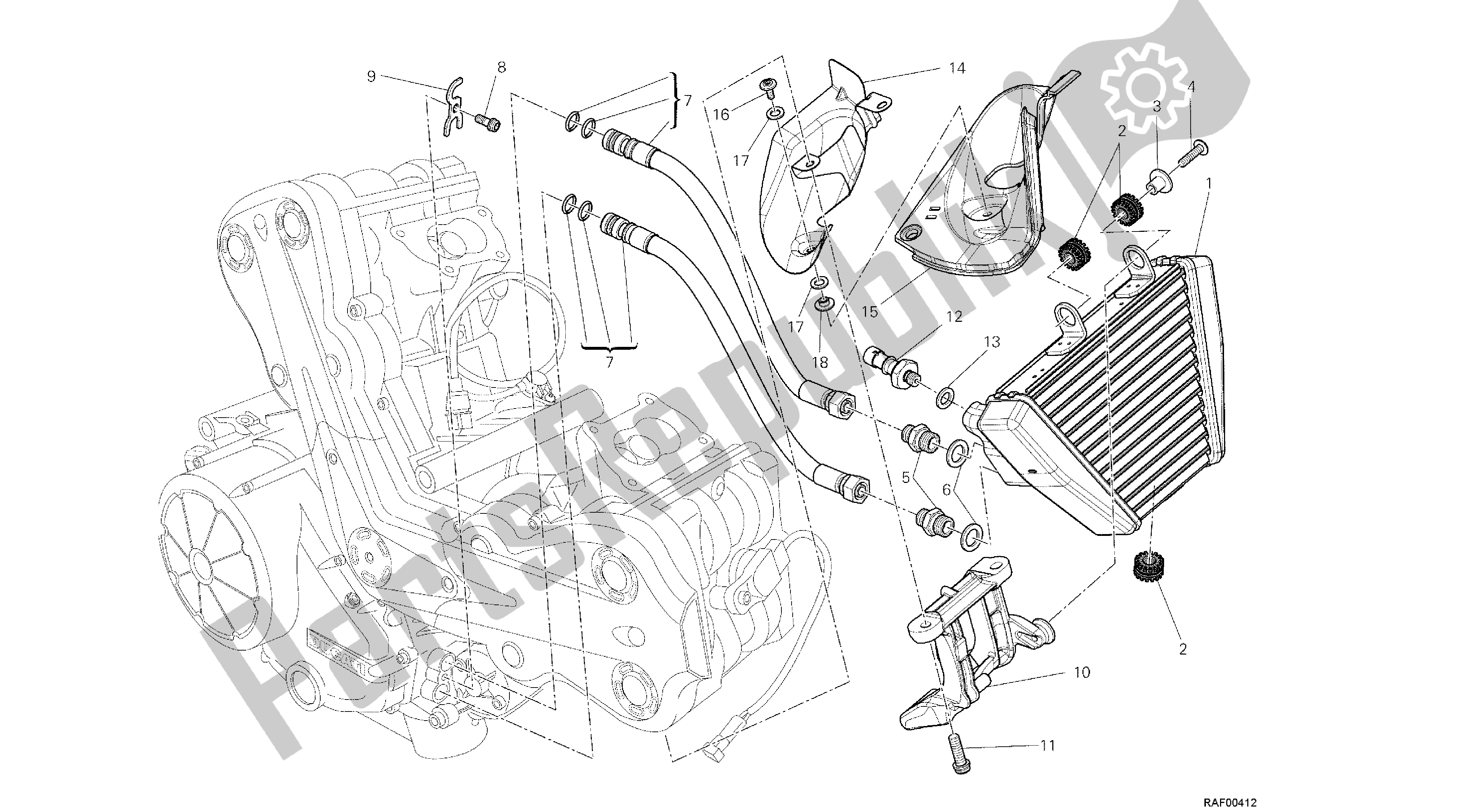 Todas las partes para Dibujo 016 - Enfriador De Aceite [mod: Dvl; Xs T: A Us, Bra, Ch N, E Ur, F Ra, Jap, Th Ai] Engi Ne Del Grupo de Ducati Diavel 1200 2013