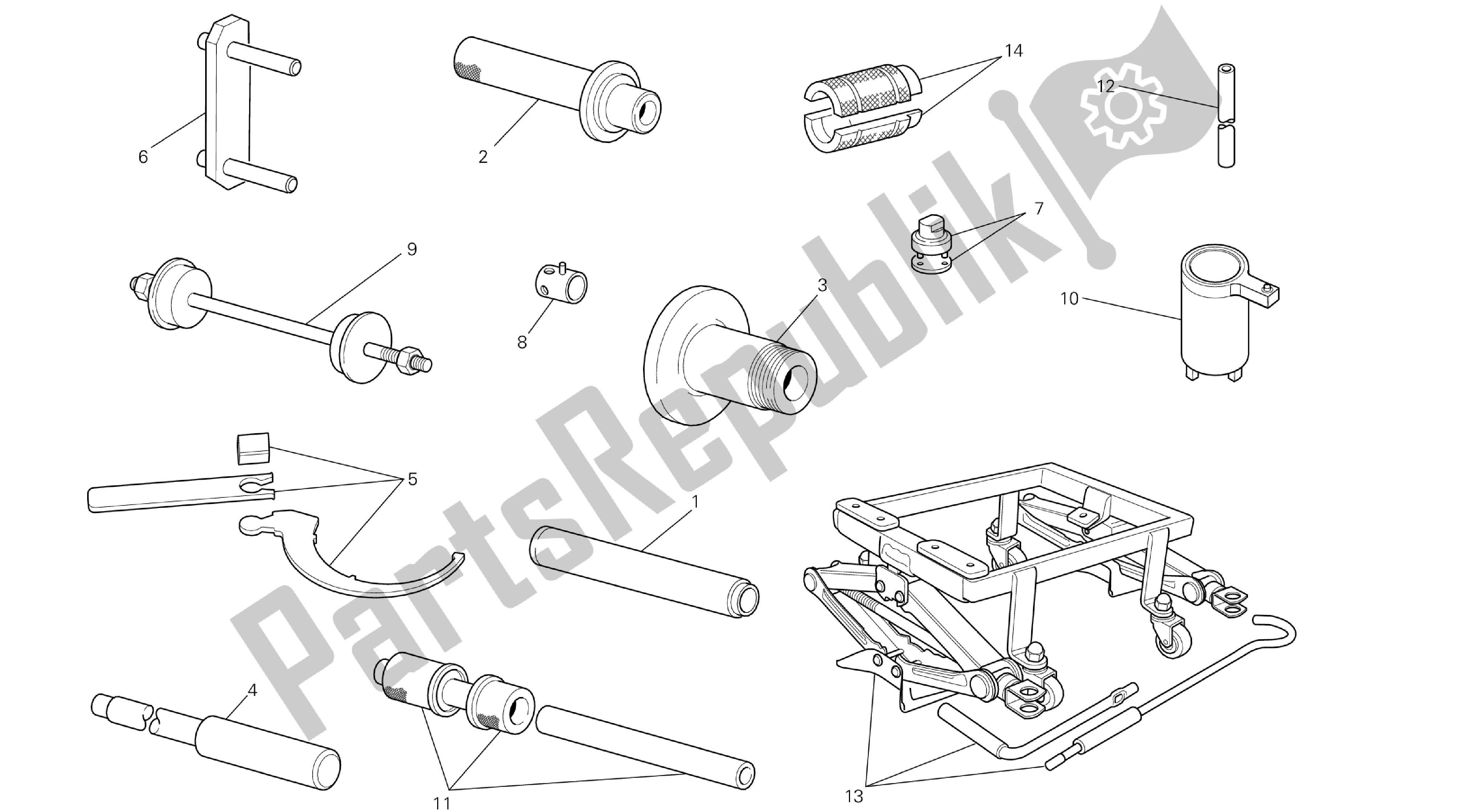 Alle onderdelen voor de Tekening 01b - Werkt Hop Ser Vi Ce Tools [mod: Dvl; Xs T: A Us, Bra, Ch N, E Ur, F Ra, Jap, Th Ai] Groepstools van de Ducati Diavel 1200 2013