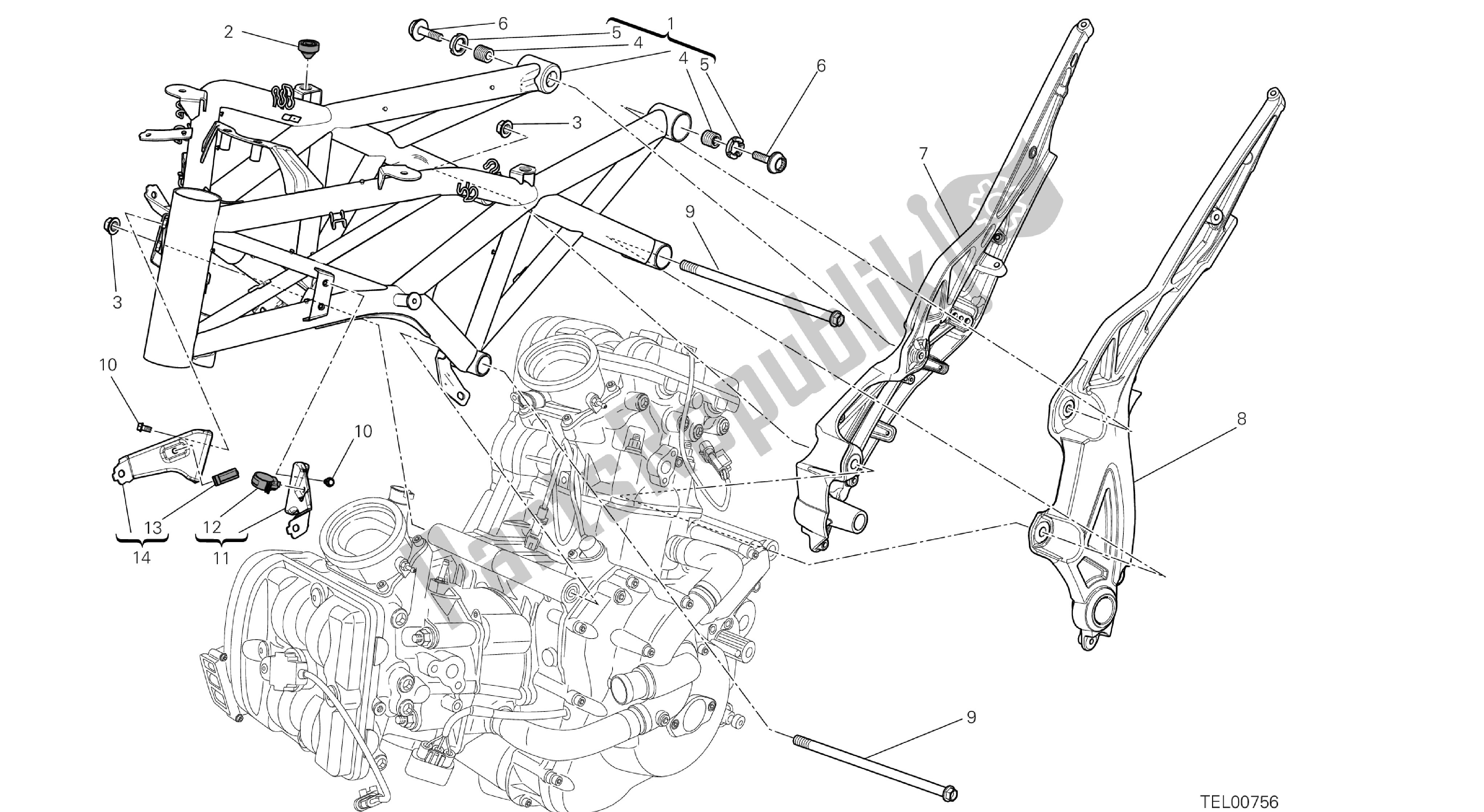 Tutte le parti per il Disegno 022 - Cornice [mod: Dvl; Xs T: A Us, Bra, Ch N, E Ur, F Ra, Jap, Th Ai] Group Fr Ame del Ducati Diavel 1200 2013