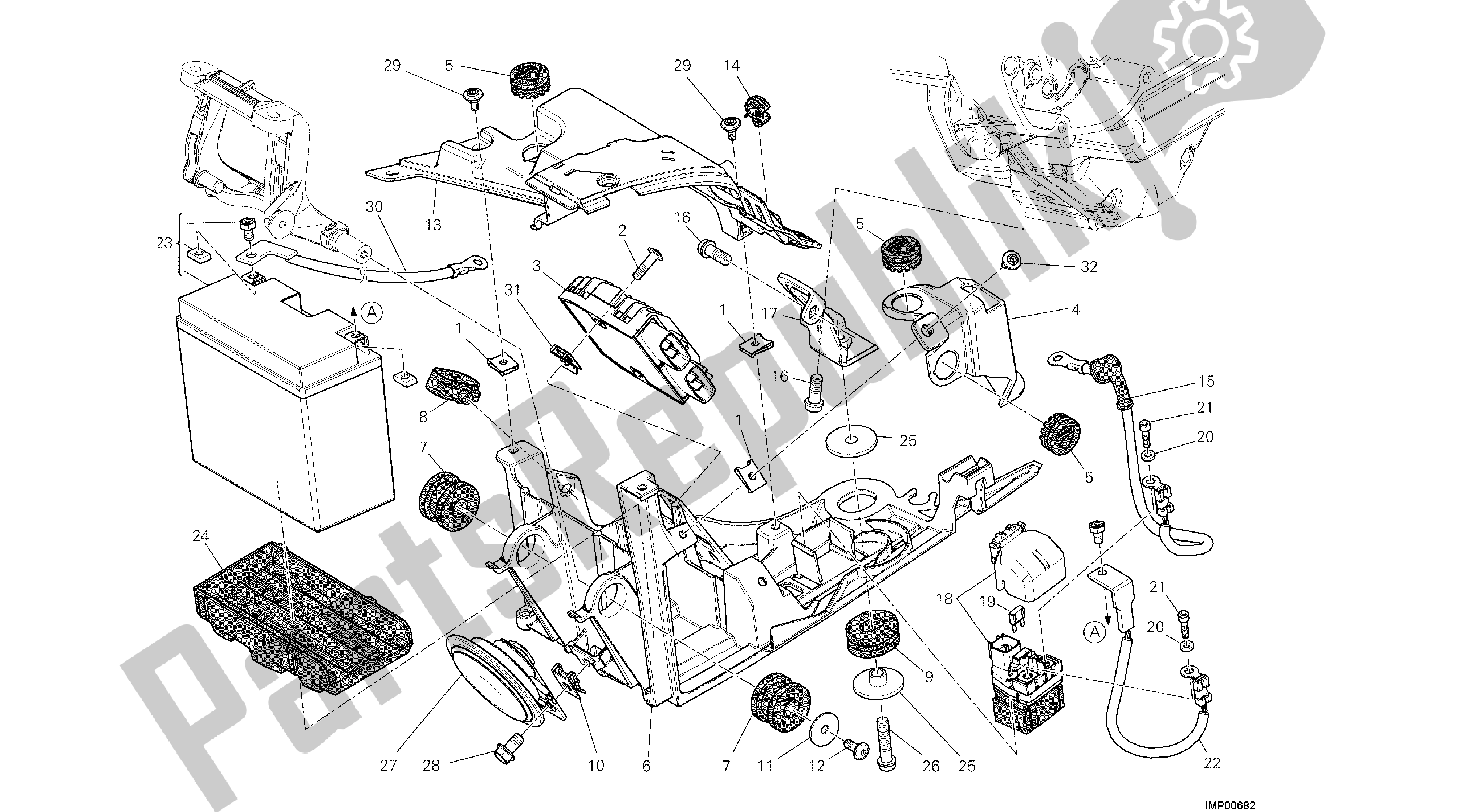 Alle onderdelen voor de Tekening 018 - Batterijhouder [mod: Dvl; Xs T: A Us, Bra, Ch N, E Ur, F Ra, Jap, Th Ai] Groep Elektrisch van de Ducati Diavel 1200 2013