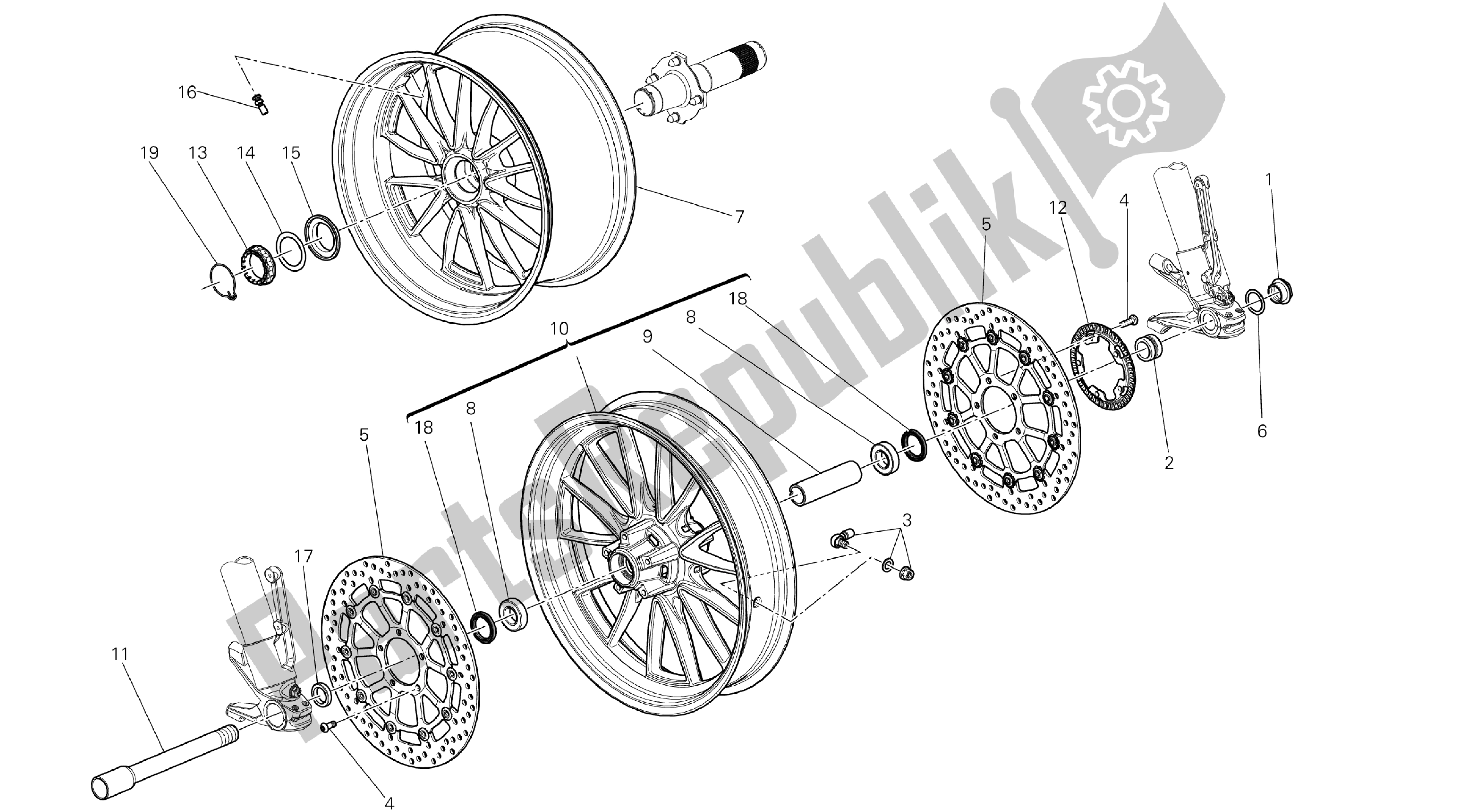 Alle onderdelen voor de Tekening 026 - Wielen [mod: Dvl; Xs T: A Us, Bra, Ch N, E Ur, F Ra, Jap, Th Ai] Groep Fr Ame van de Ducati Diavel 1200 2013