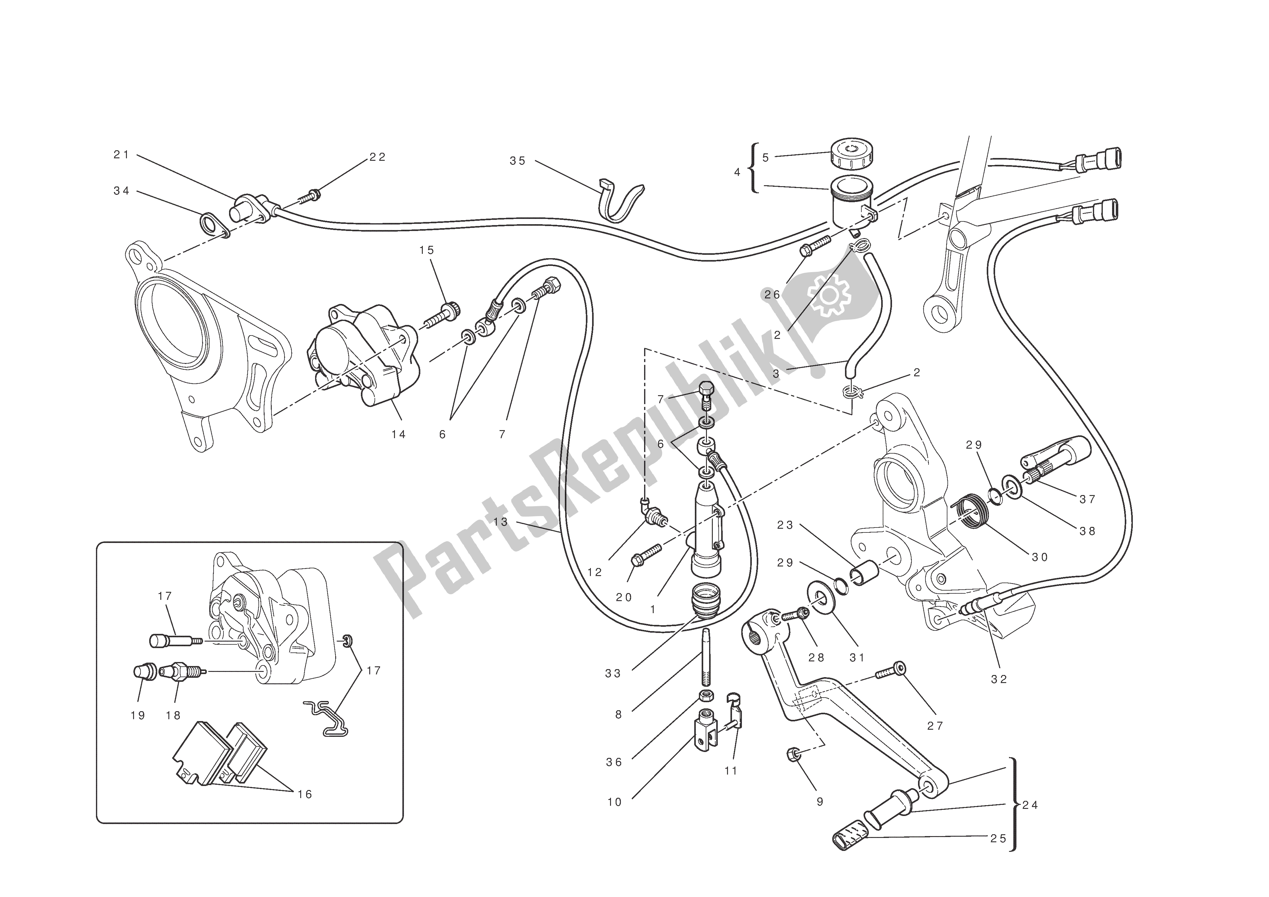 Tutte le parti per il Freno Posteriore del Ducati Hypermotard EVO 1100 2012