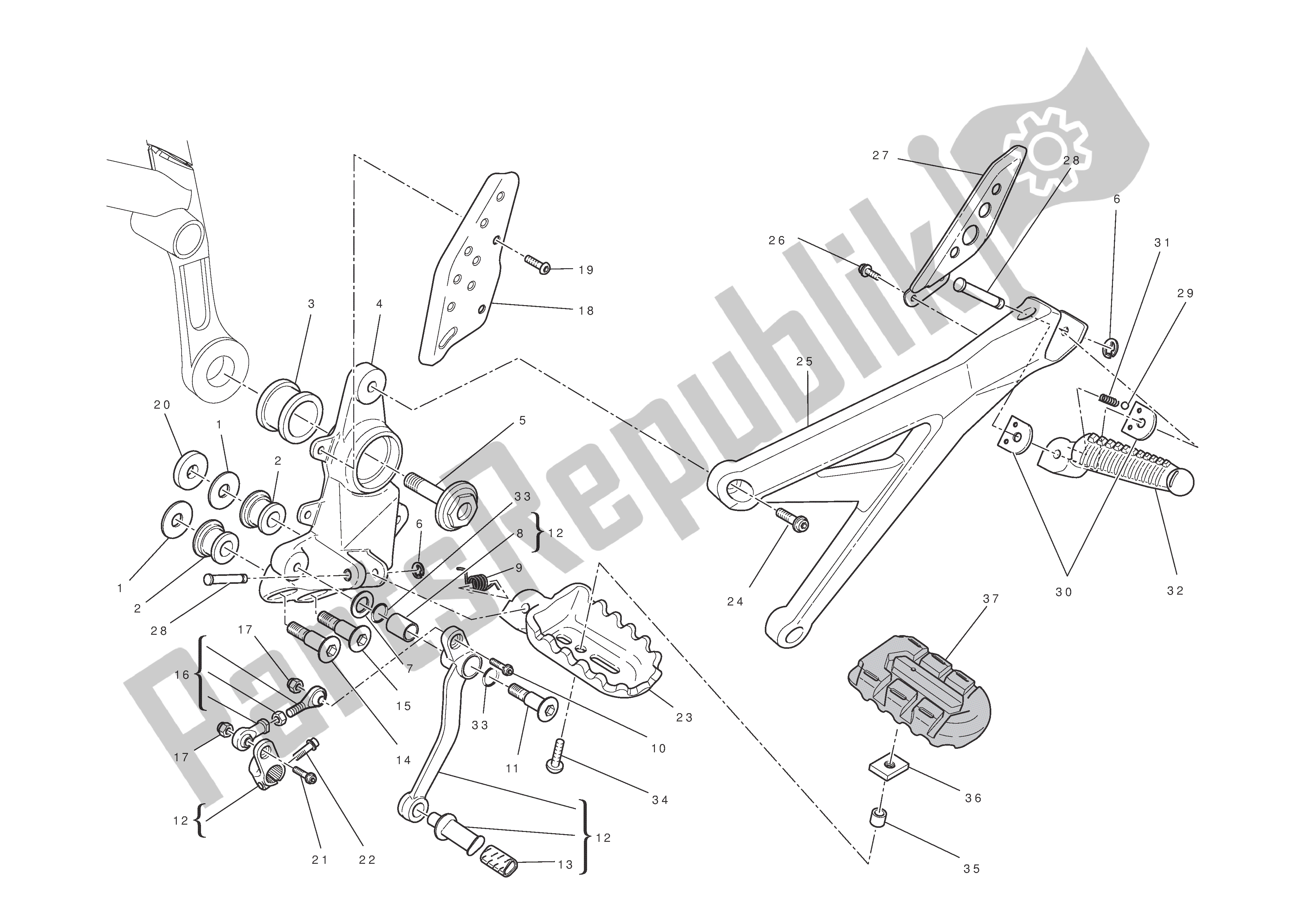 Todas las partes para L. H. Reposapiés de Ducati Hypermotard EVO 1100 2012