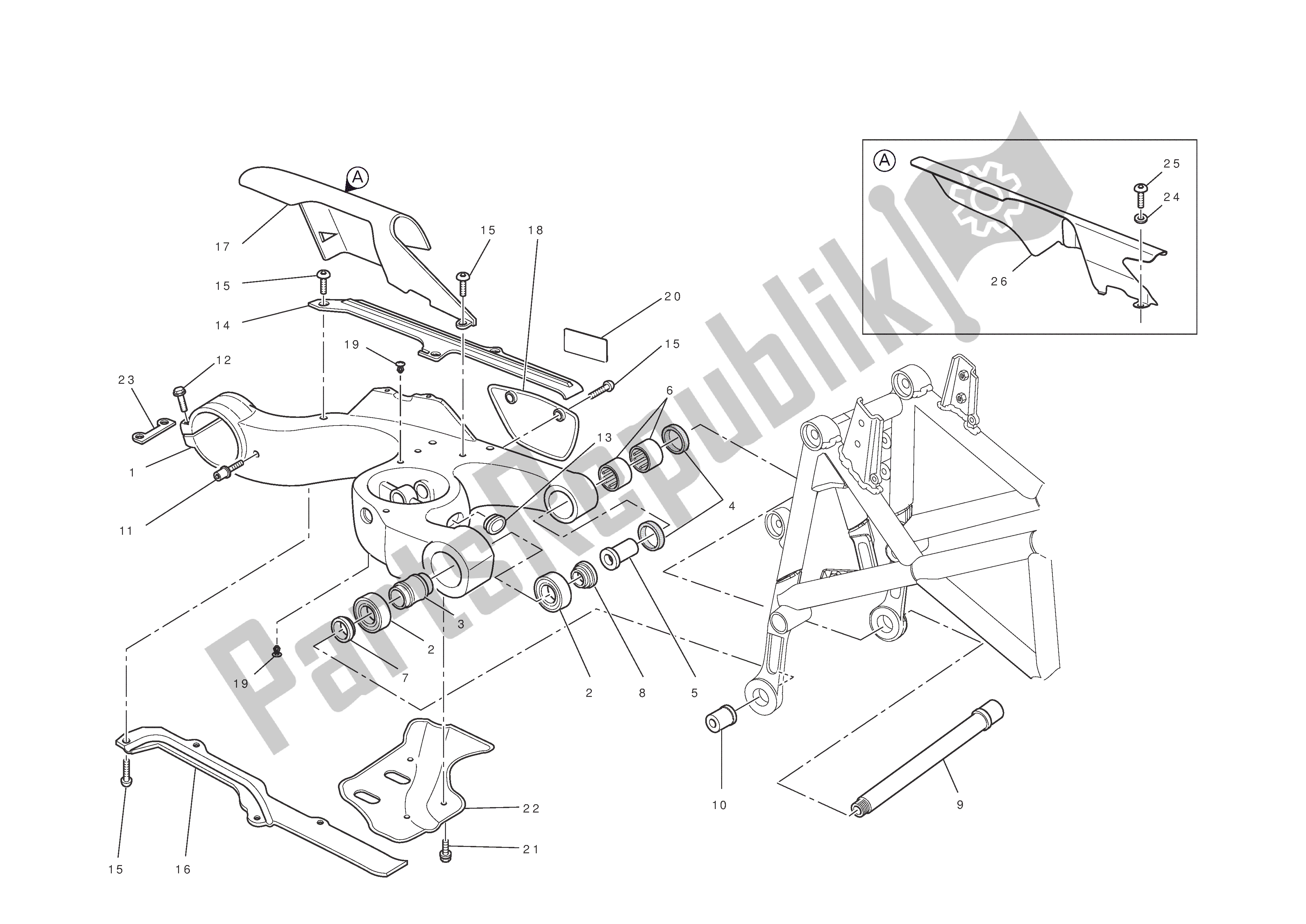 Toutes les pièces pour le Bras Oscillant du Ducati Hypermotard EVO 1100 2012