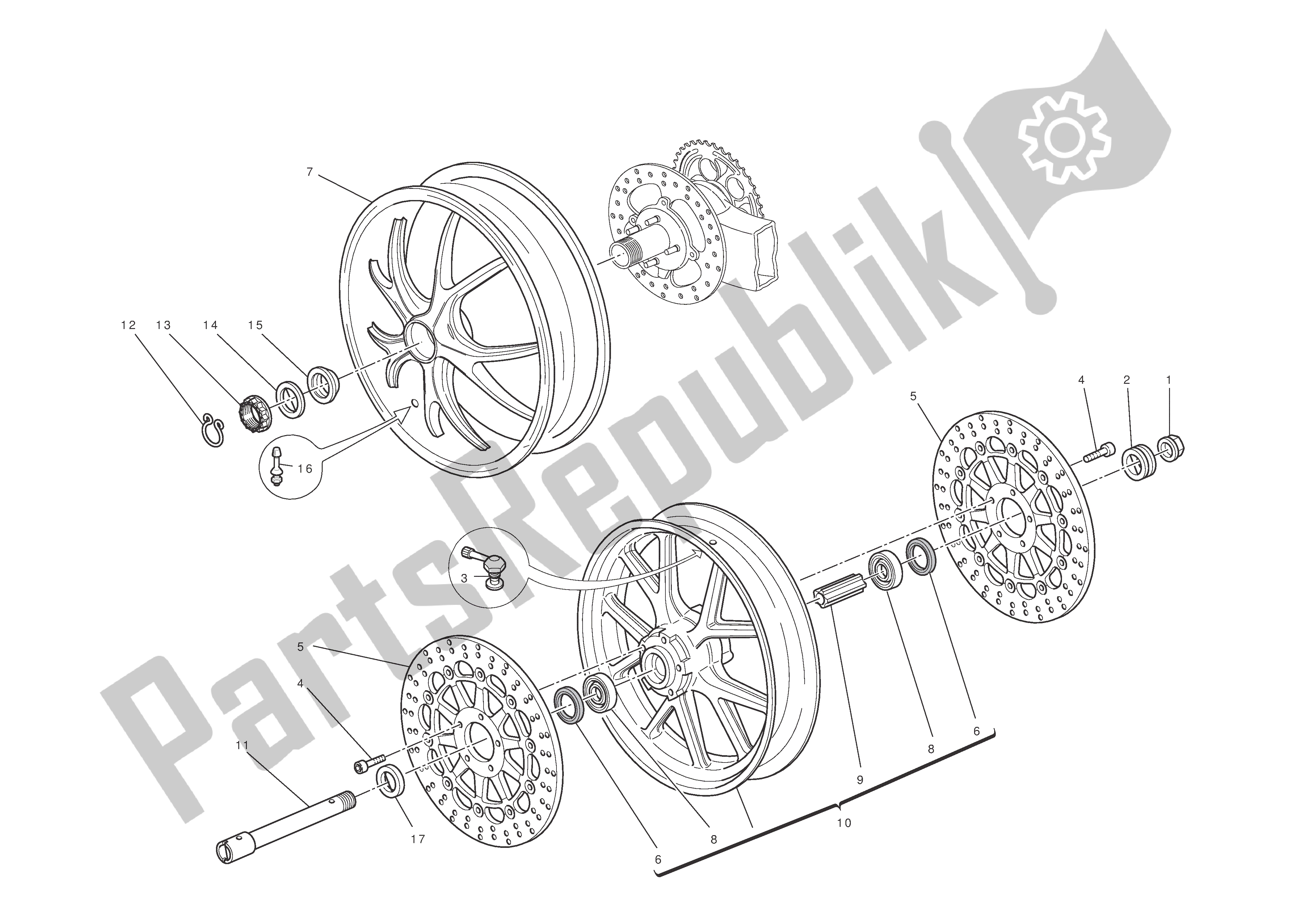 Todas as partes de Rodas Dianteiras E Traseiras do Ducati Hypermotard EVO 1100 2012