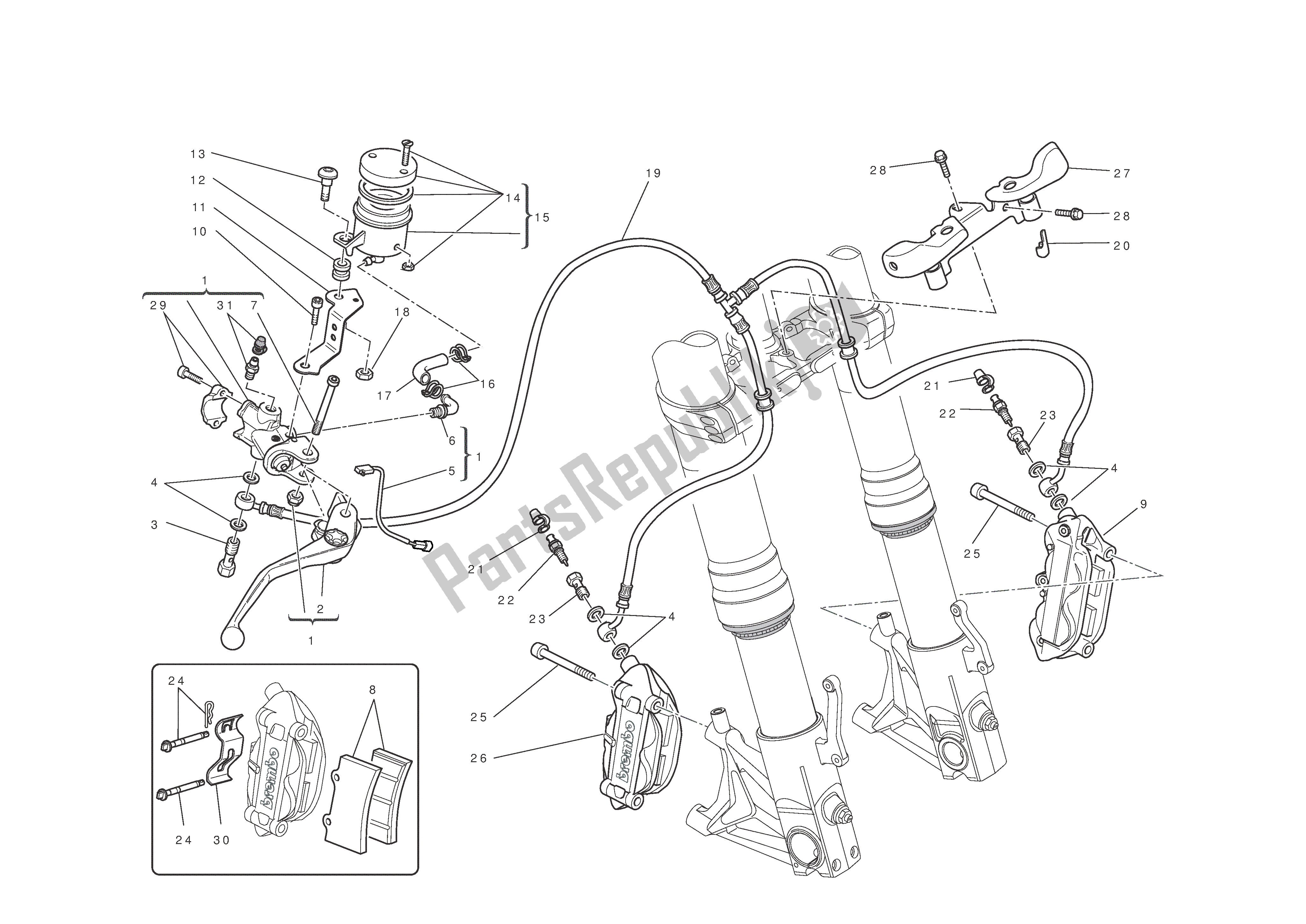 Todas as partes de Freio Dianteiro do Ducati Hypermotard EVO 1100 2012