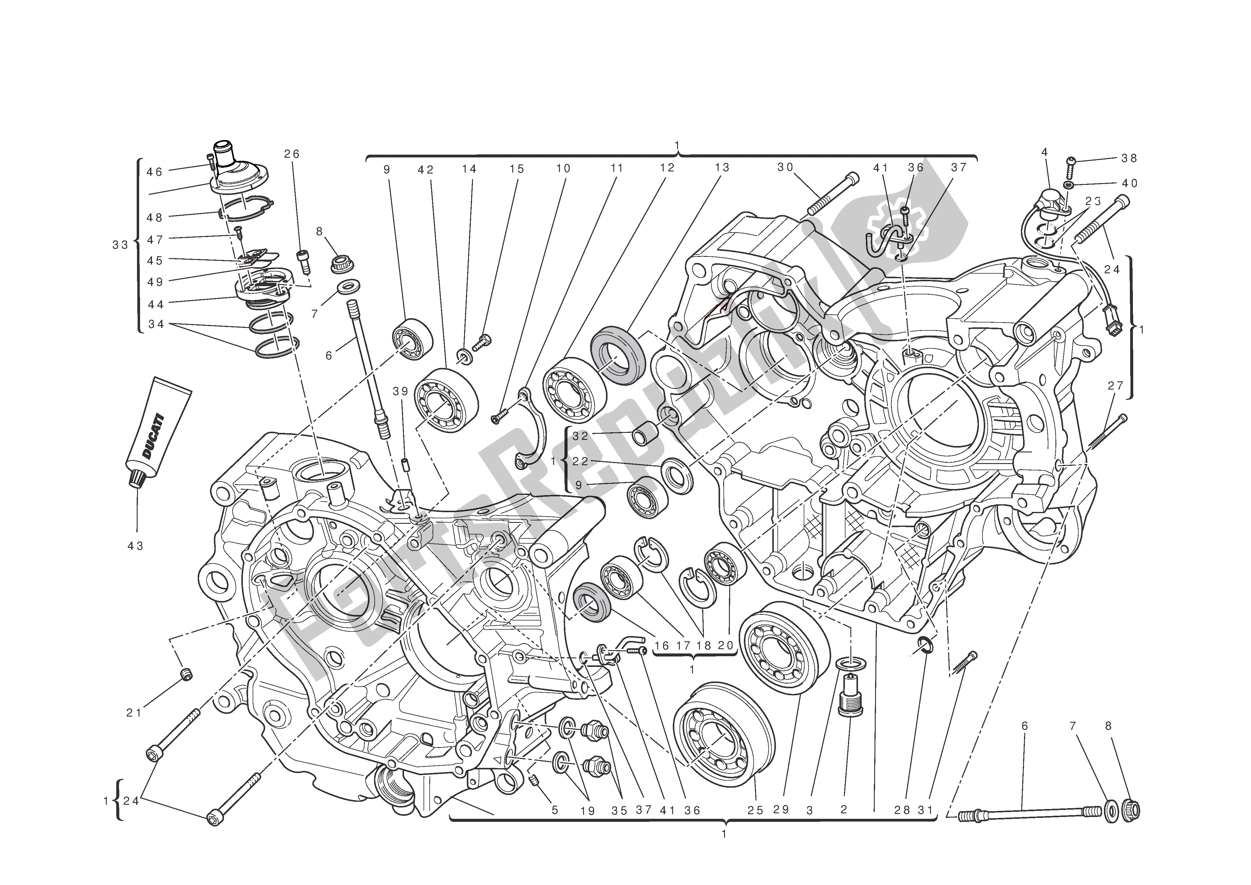 All parts for the Crankcase Halves of the Ducati Hypermotard EVO SP Corse Edition 1100 2012