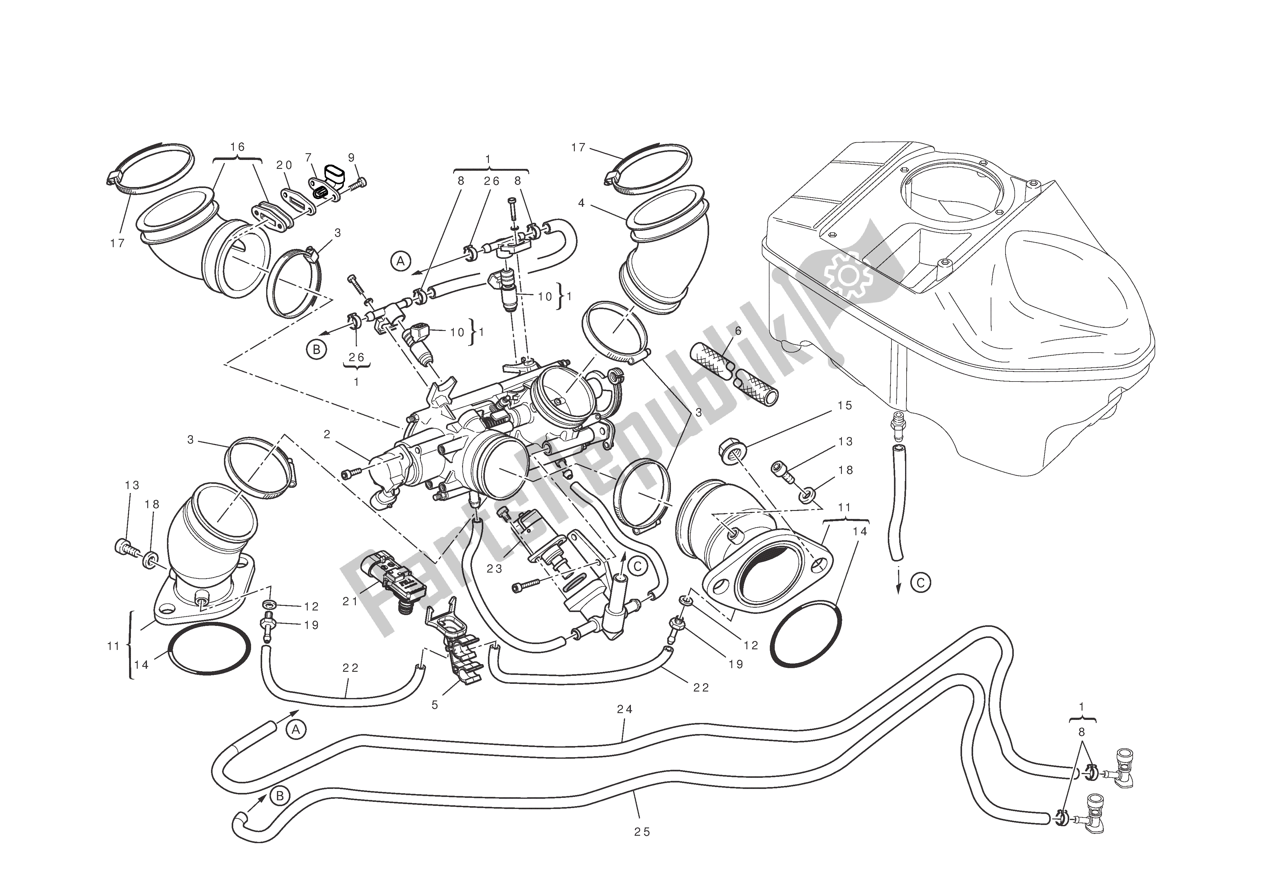 Tutte le parti per il Collettori Di Aspirazione del Ducati Hypermotard EVO SP Corse Edition 1100 2012