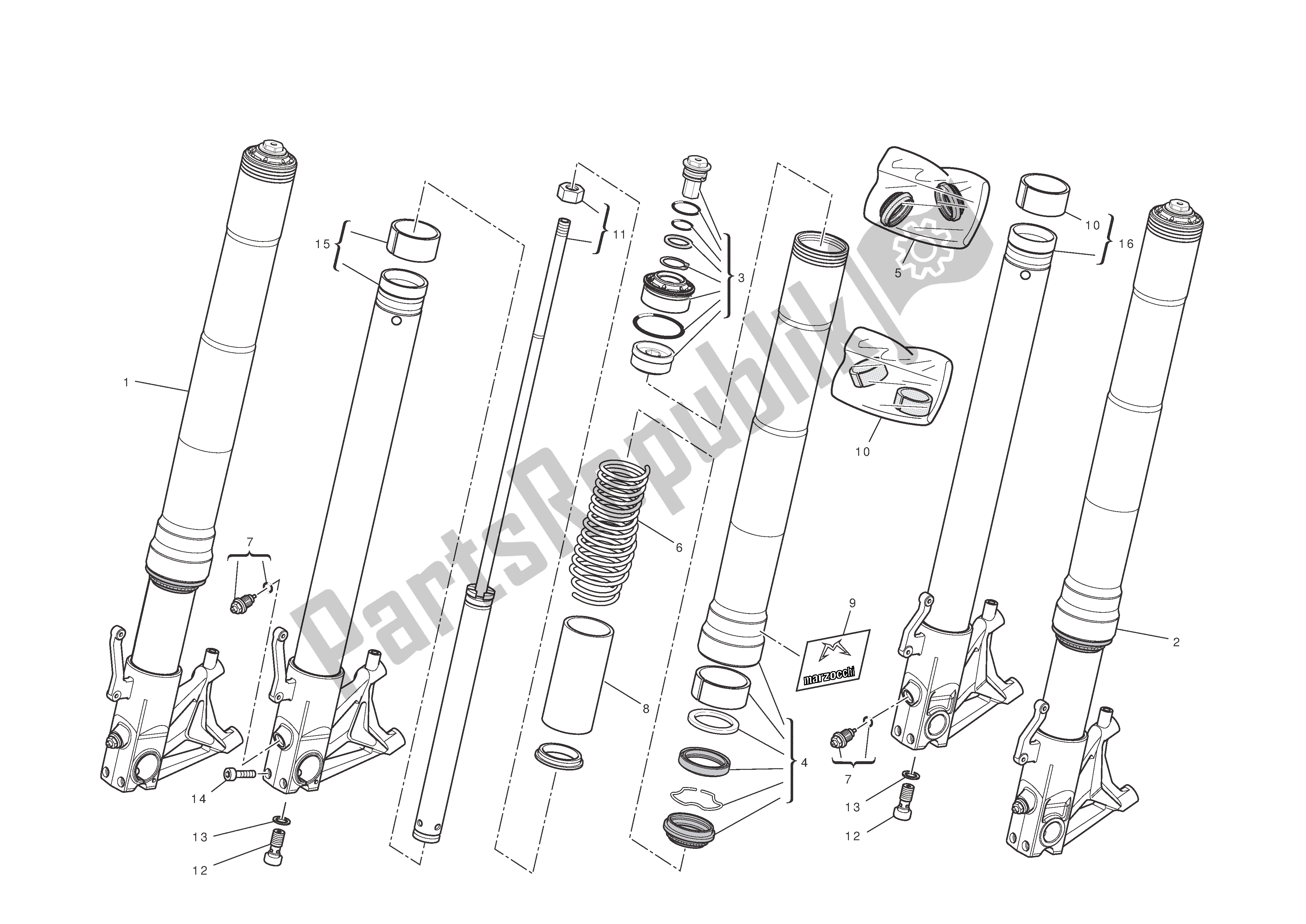 Tutte le parti per il Forcelle Anteriori del Ducati Hypermotard EVO SP Corse Edition 1100 2012