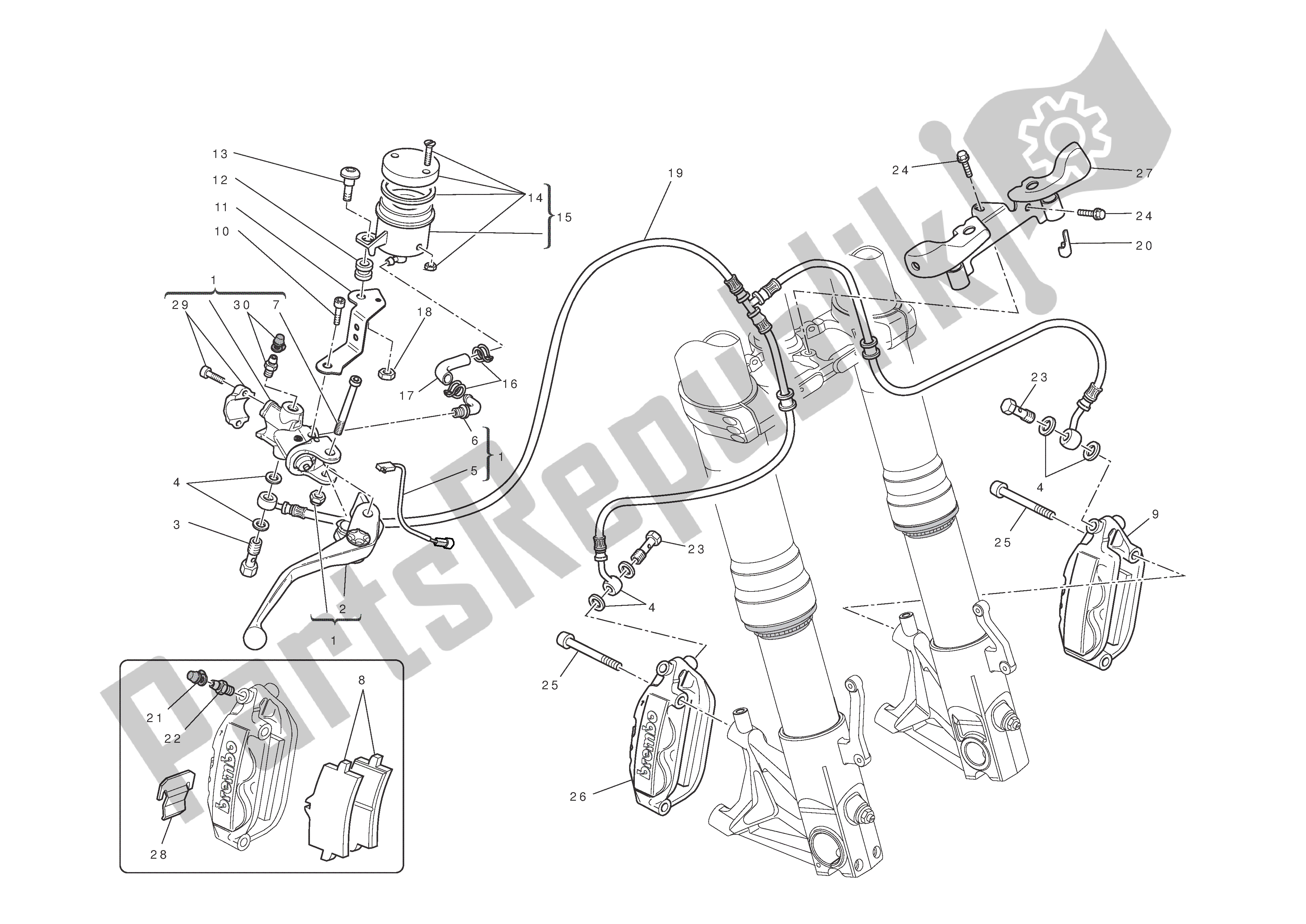 Tutte le parti per il Freno Anteriore del Ducati Hypermotard EVO SP Corse Edition 1100 2012