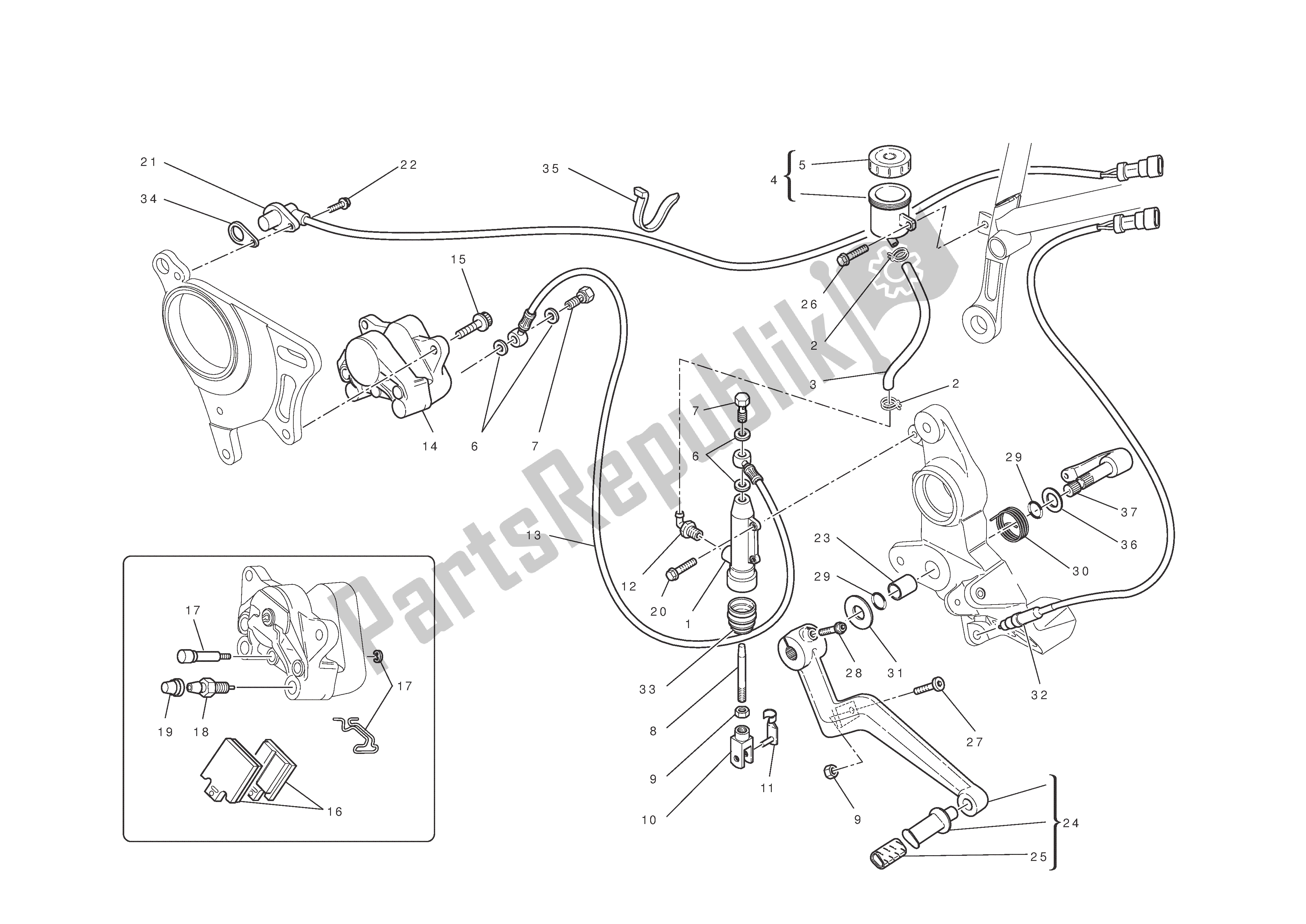 Tutte le parti per il Freno Posteriore del Ducati Hypermotard EVO SP Corse Edition 1100 2012