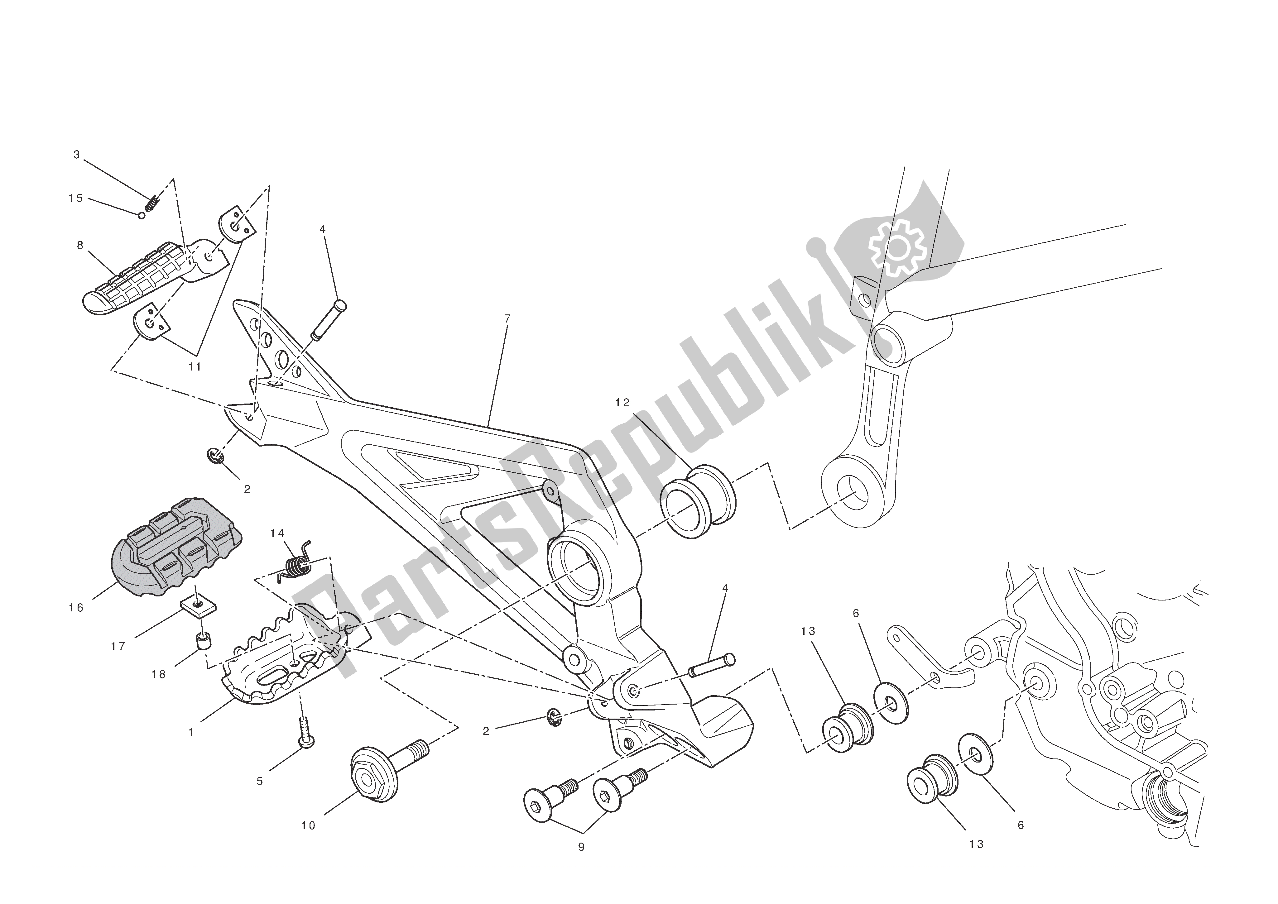 Tutte le parti per il R. H. Poggiapiedi del Ducati Hypermotard 796 2012
