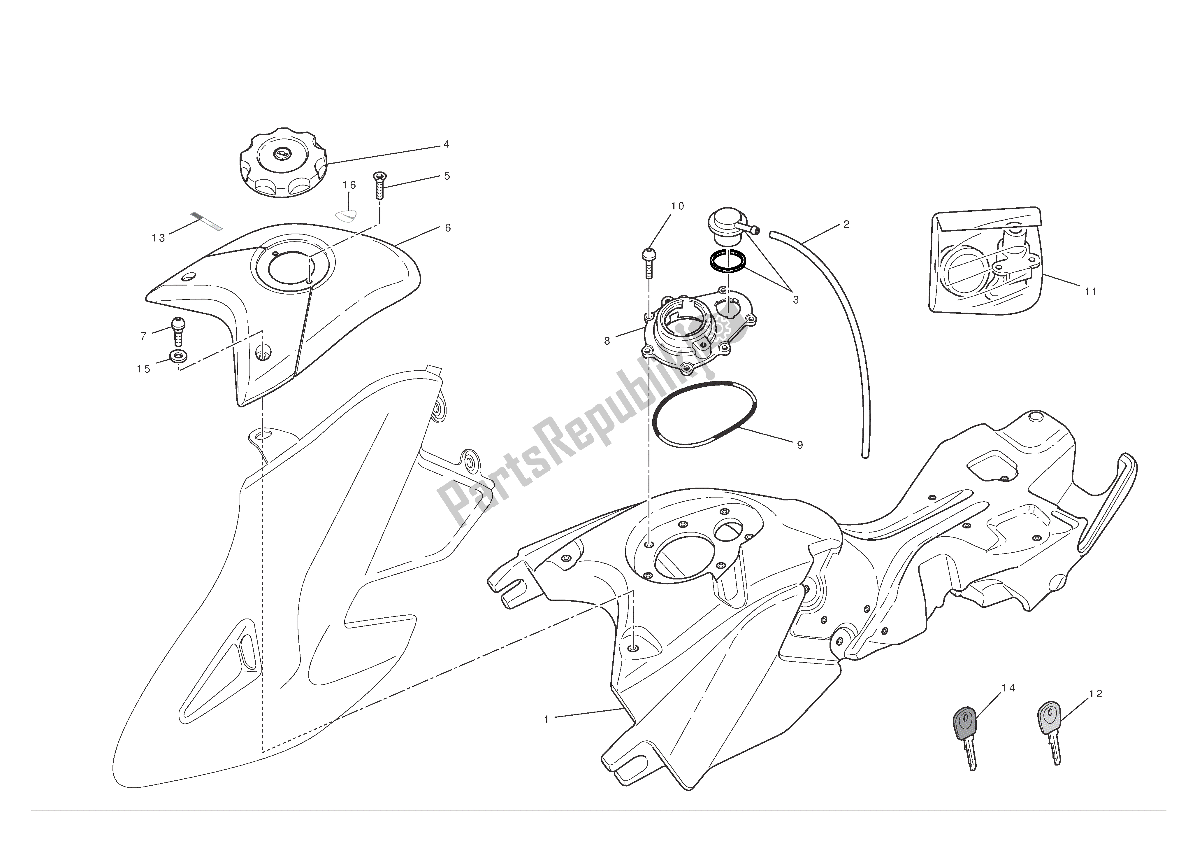 Todas las partes para Depósito De Combustible de Ducati Hypermotard 796 2012