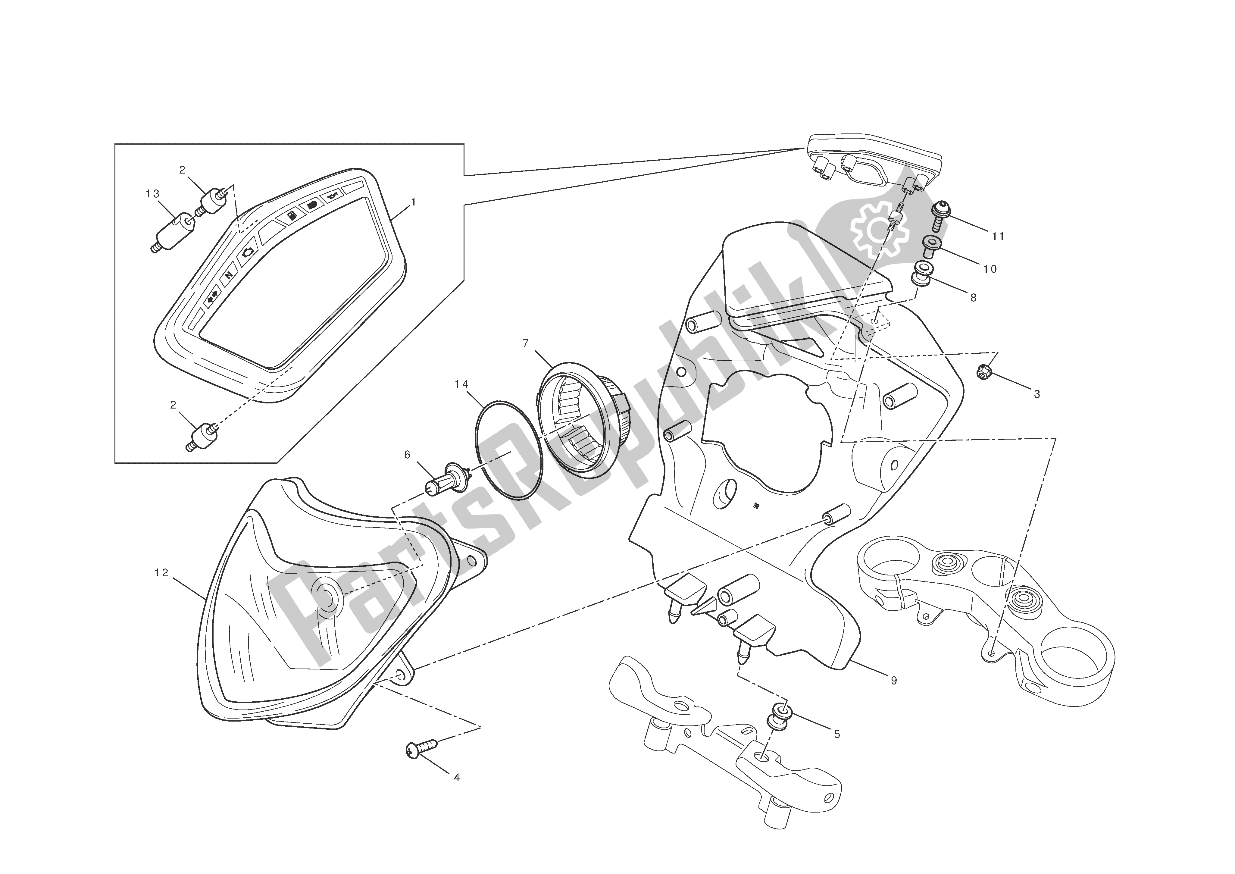 Todas las partes para Faro E Instr. Panel de Ducati Hypermotard 796 2012