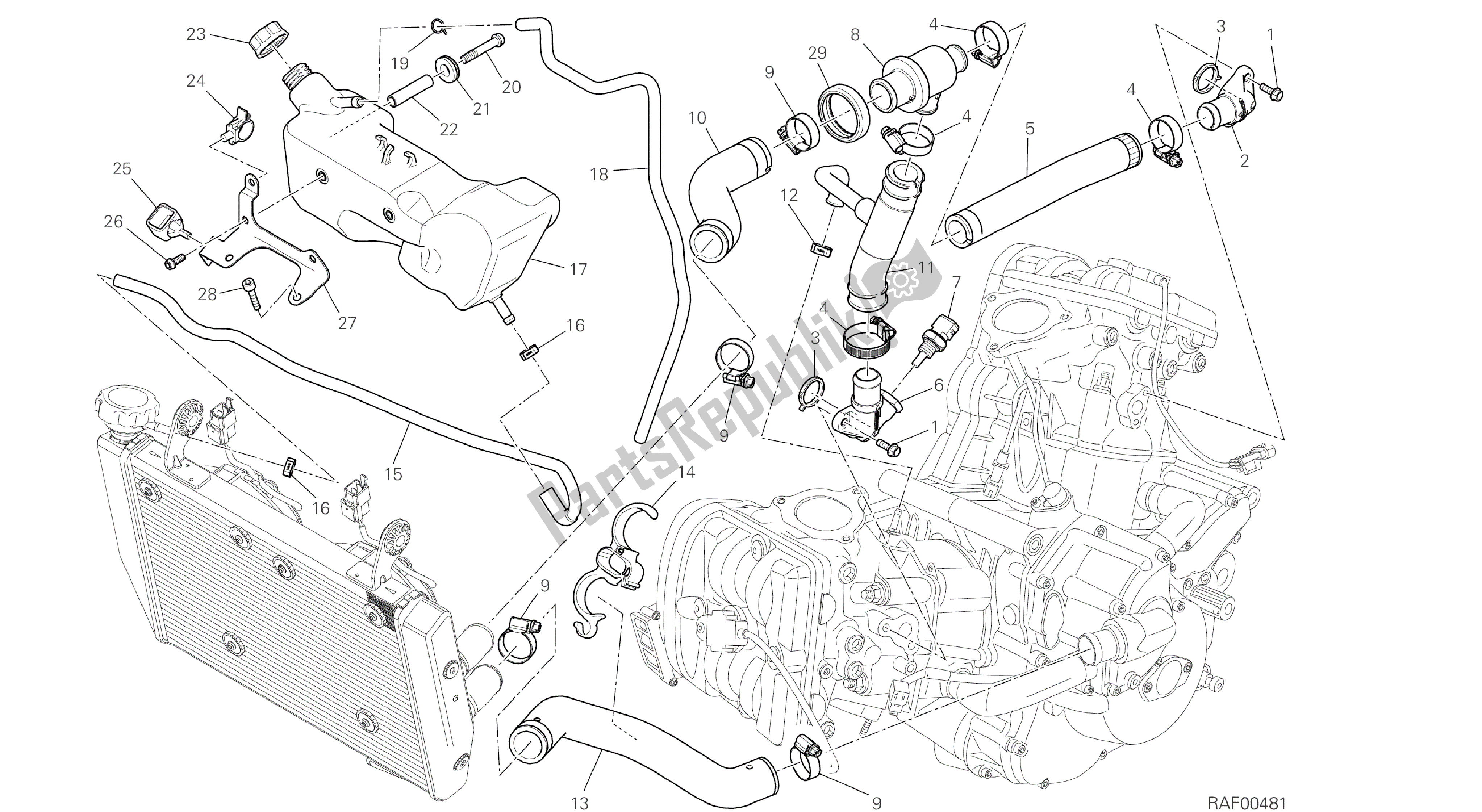 Todas las partes para Dibujo 031 - Circuito De Enfriamiento [mod: Hym; Xst: Marco De Grupo Aus, Eur, Fra, Jap, Twn] de Ducati Hypermotard 821 2015