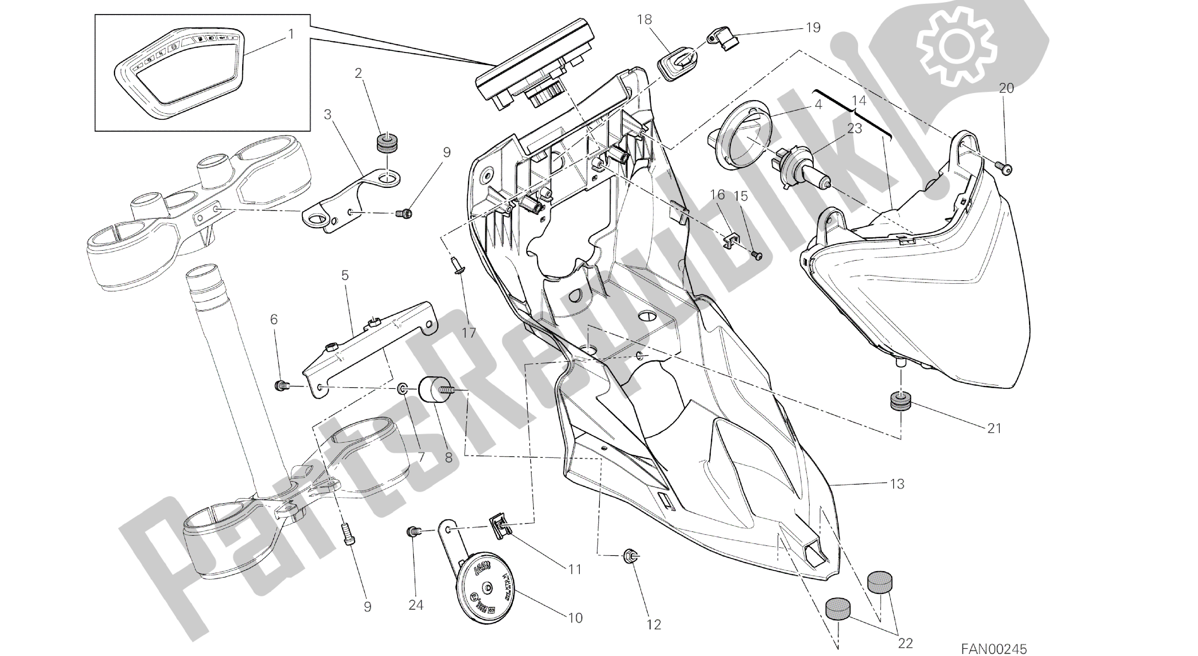 Todas las partes para Dibujo 020 - Fanale Anteriore E Cruscotto [mod: Hym; Xst: Aus, Eur, Fra, Jap, Twn] Grupo Eléctrico de Ducati Hypermotard 821 2015