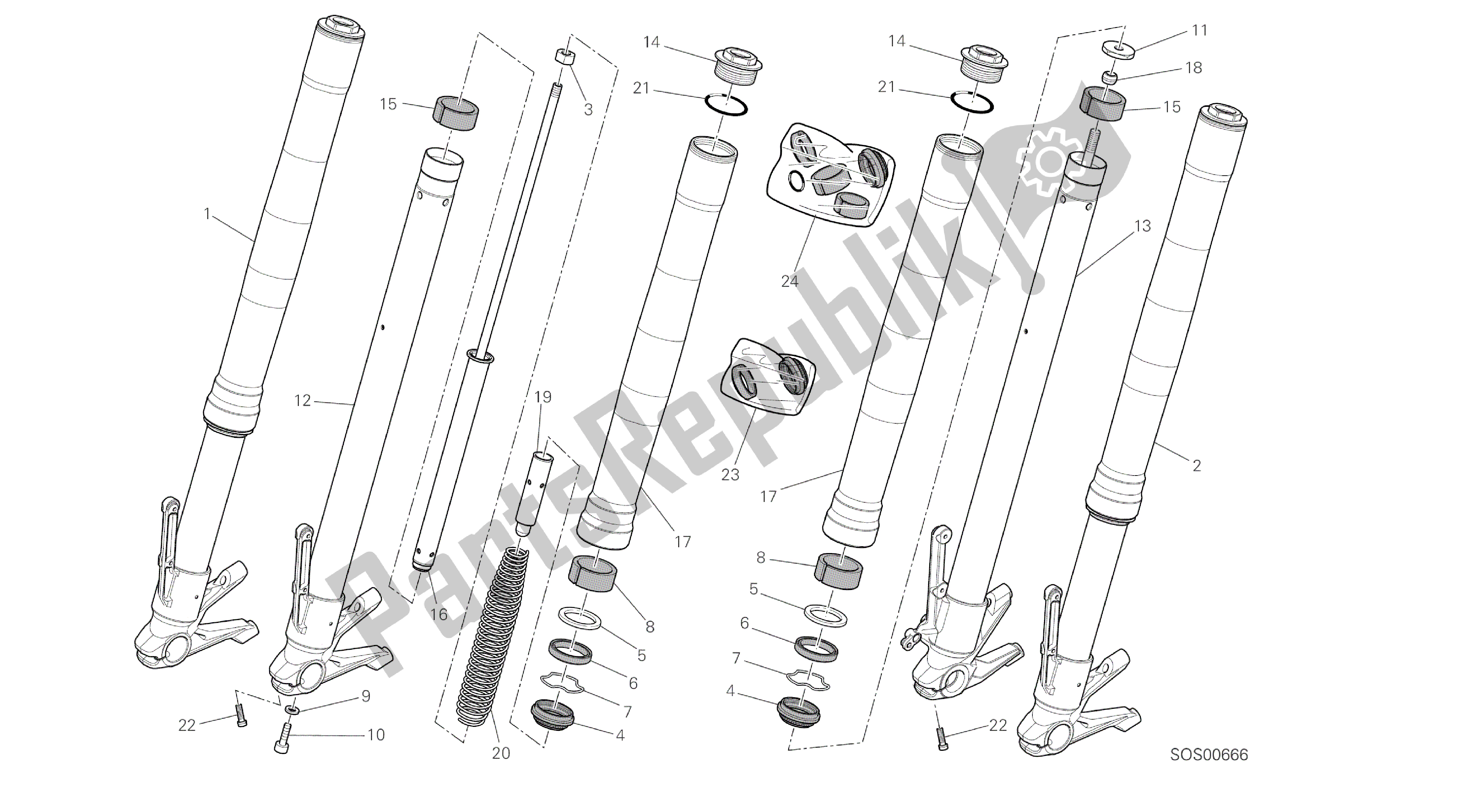 Todas las partes para Dibujo 21a - Horquilla Delantera [mod: Hym; Xst: Marco De Grupo Aus, Eur, Fra, Jap, Twn] de Ducati Hypermotard 821 2015