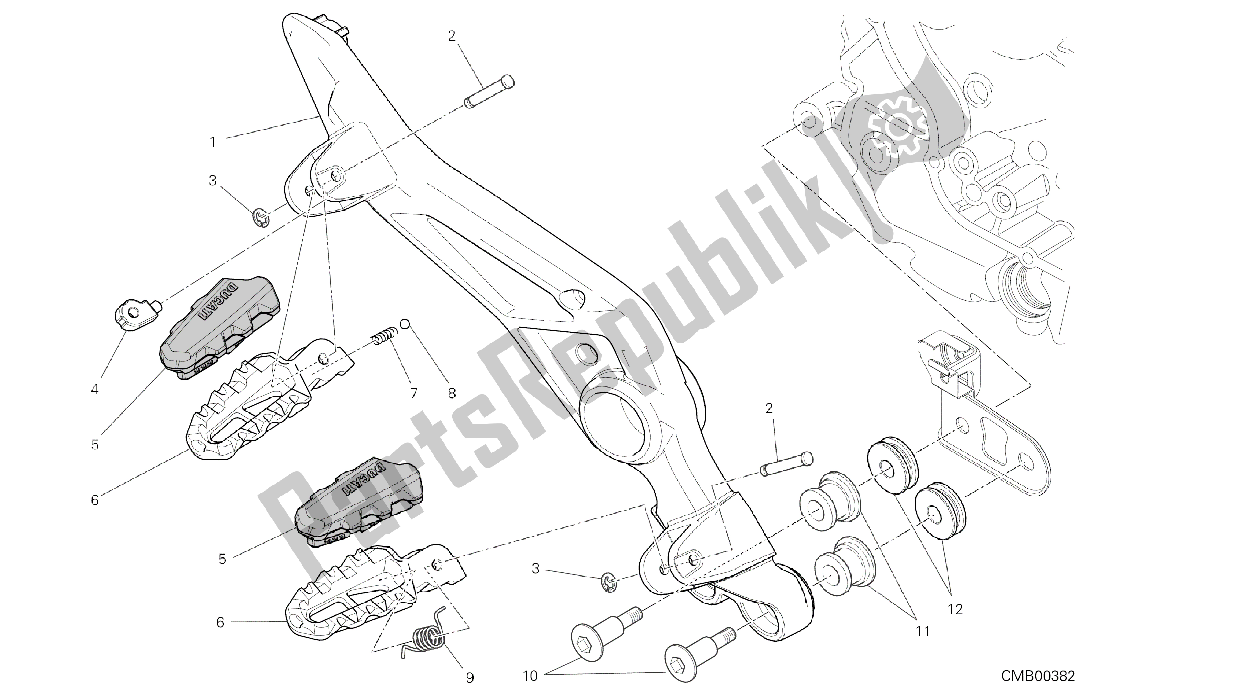 Todas las partes para Dibujo 27a - Reposapiés, Derecha [mod: Hym; Xst: Aus, Eur, Fra, Jap, Twn] Marco De Grupo de Ducati Hypermotard 821 2015