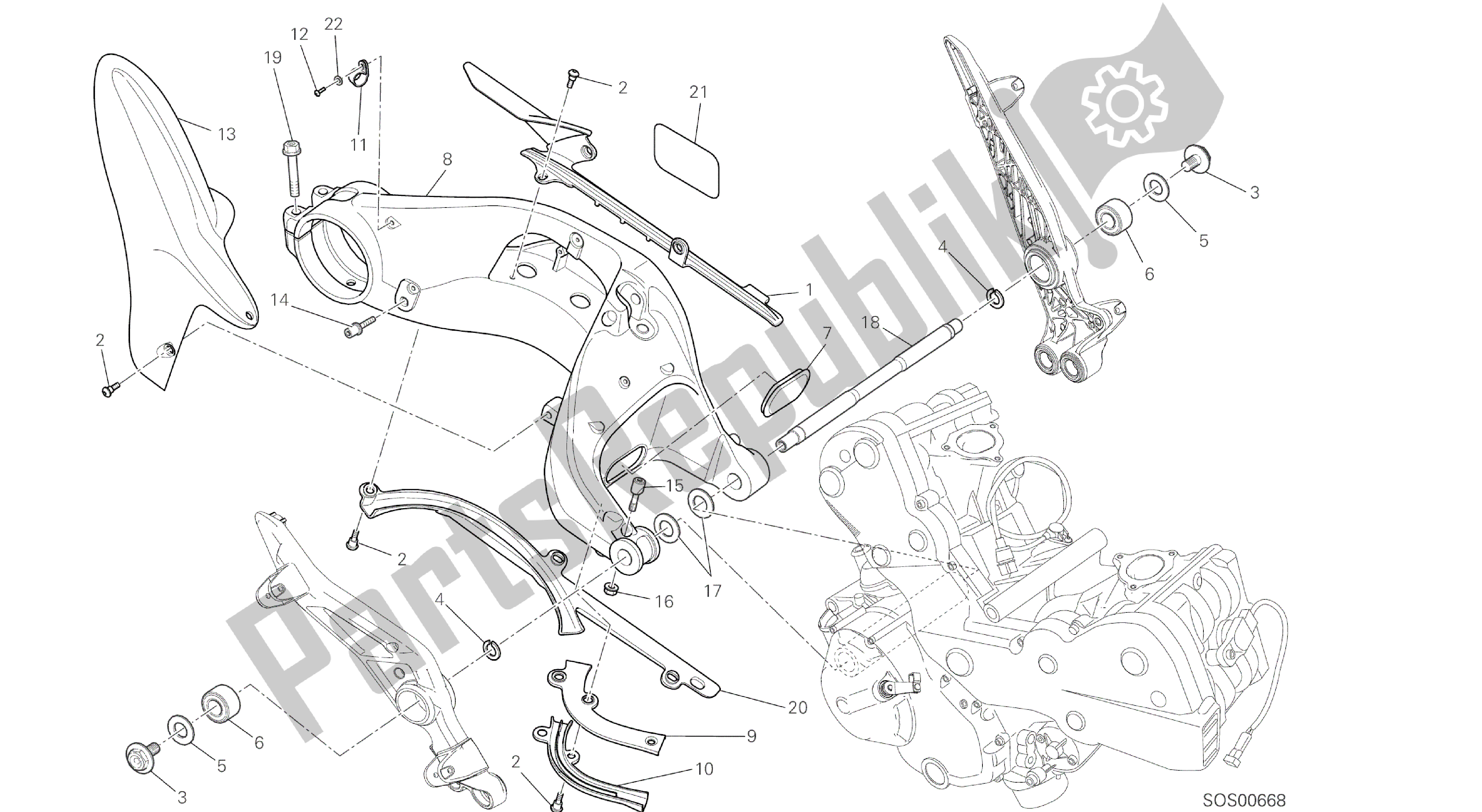 Alle onderdelen voor de Tekening 28a - Forcellone Posteriore [mod: Hym; Xst: Eur, Fra, Jap, Twn] Groepsframe van de Ducati Hypermotard 821 2015